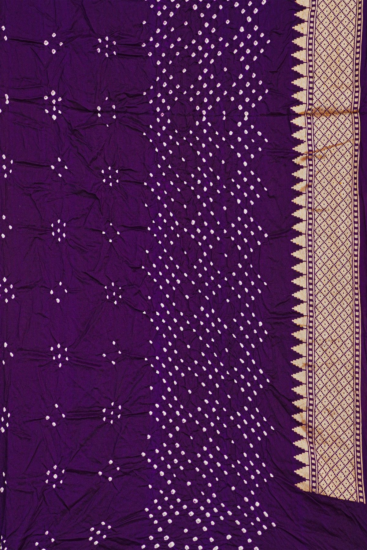 Bandhani Silk Dark Purple Saree With Paithani Border