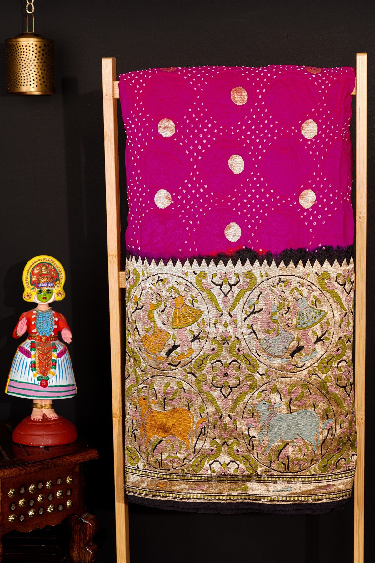 Bandhani Silk Pink Saree With Paithani Border