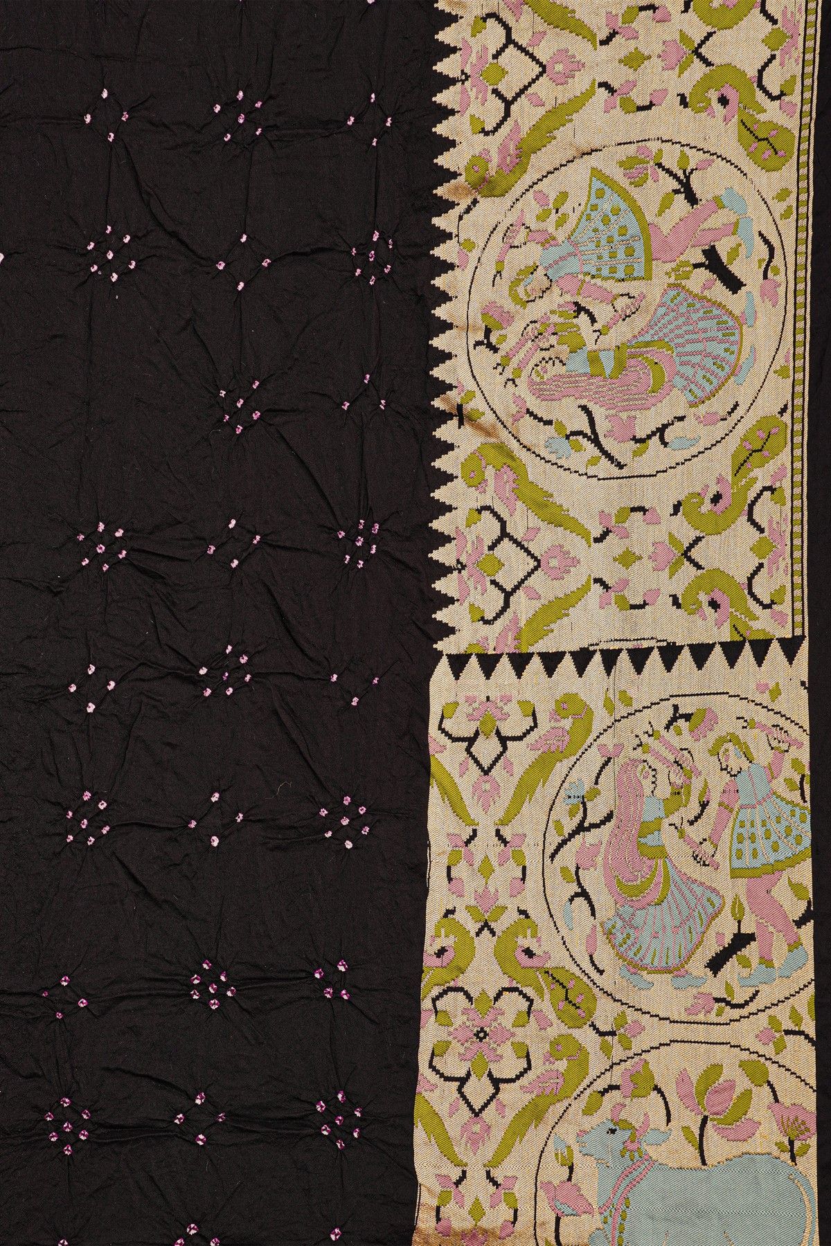 Bandhani Silk Pink Saree With Paithani Border