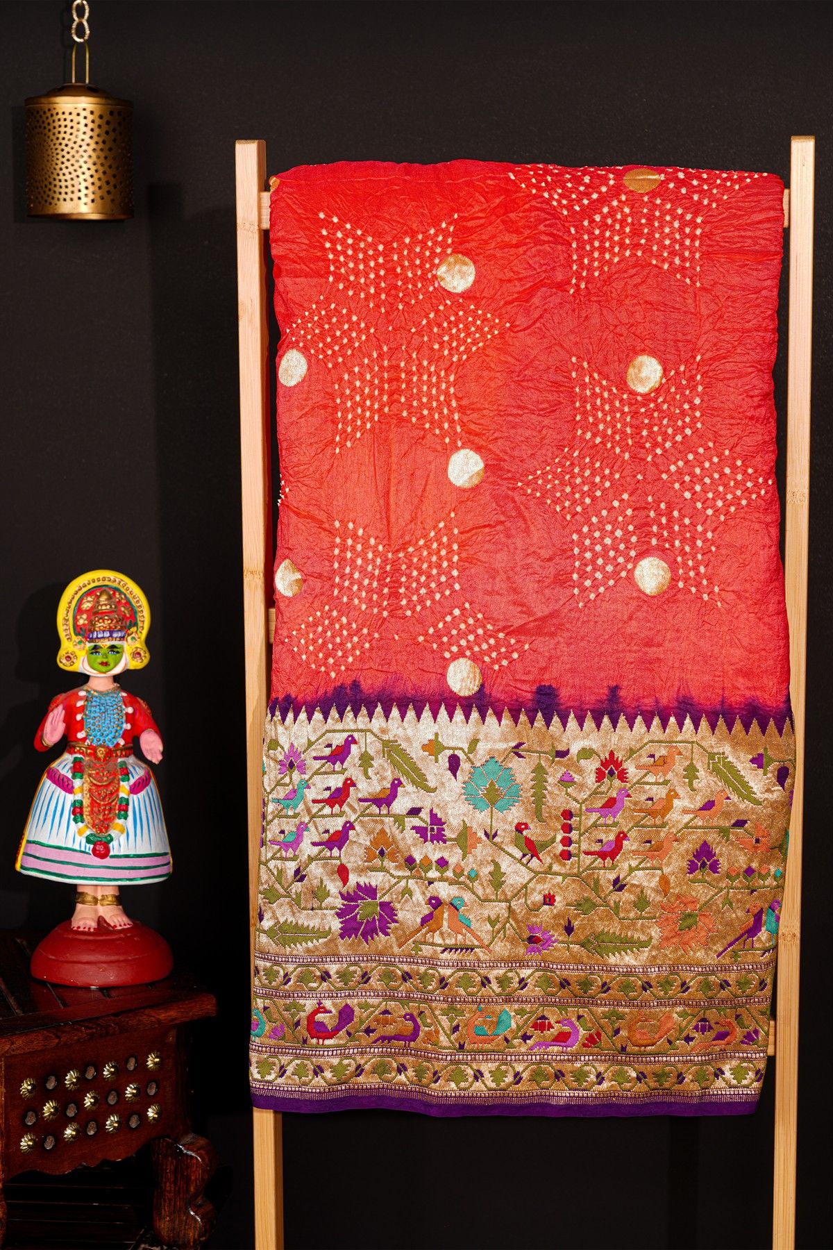 Bandhani Silk Orange Saree With Paithani Border