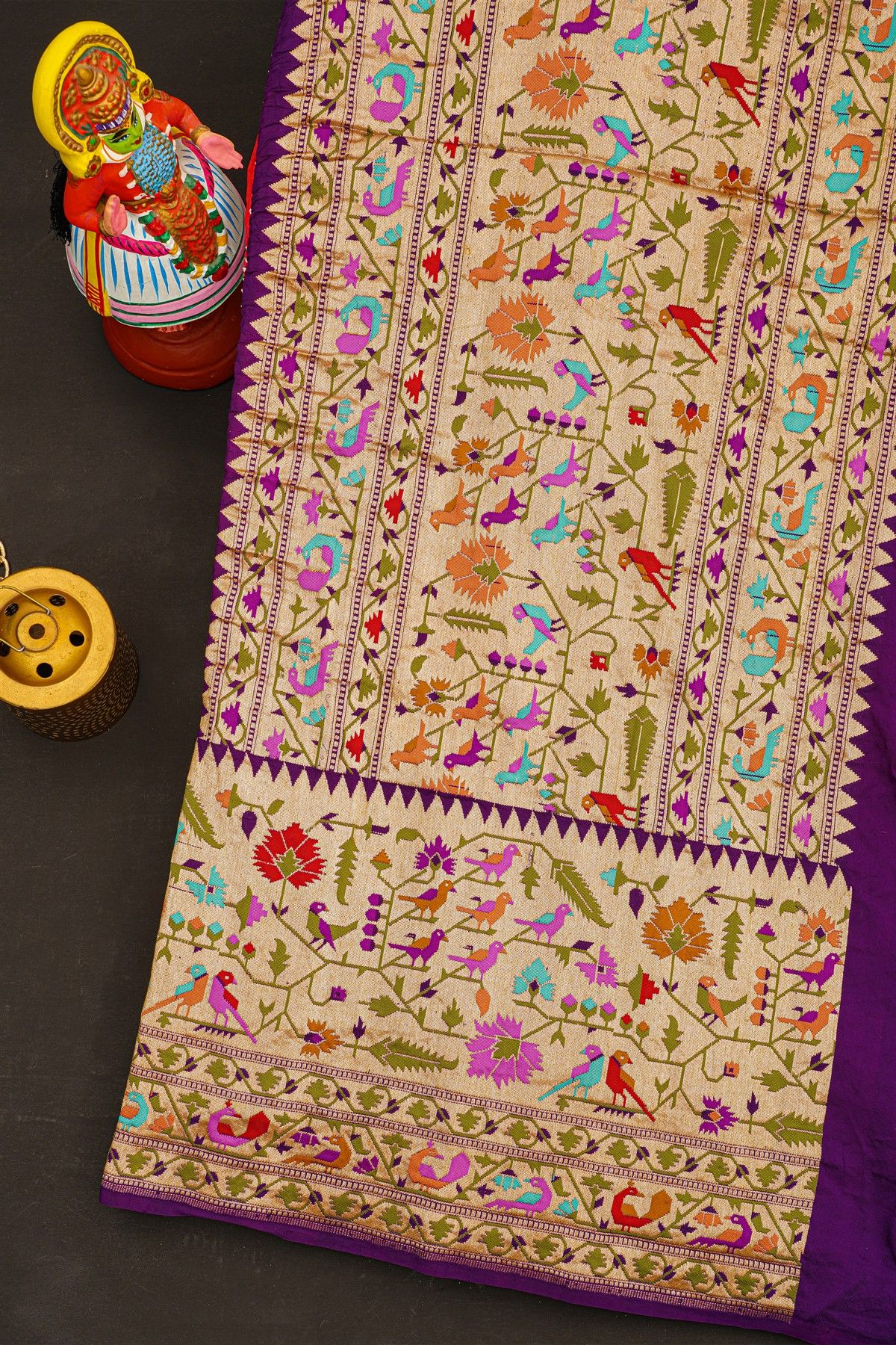 Bandhani Silk Orange Saree With Paithani Border