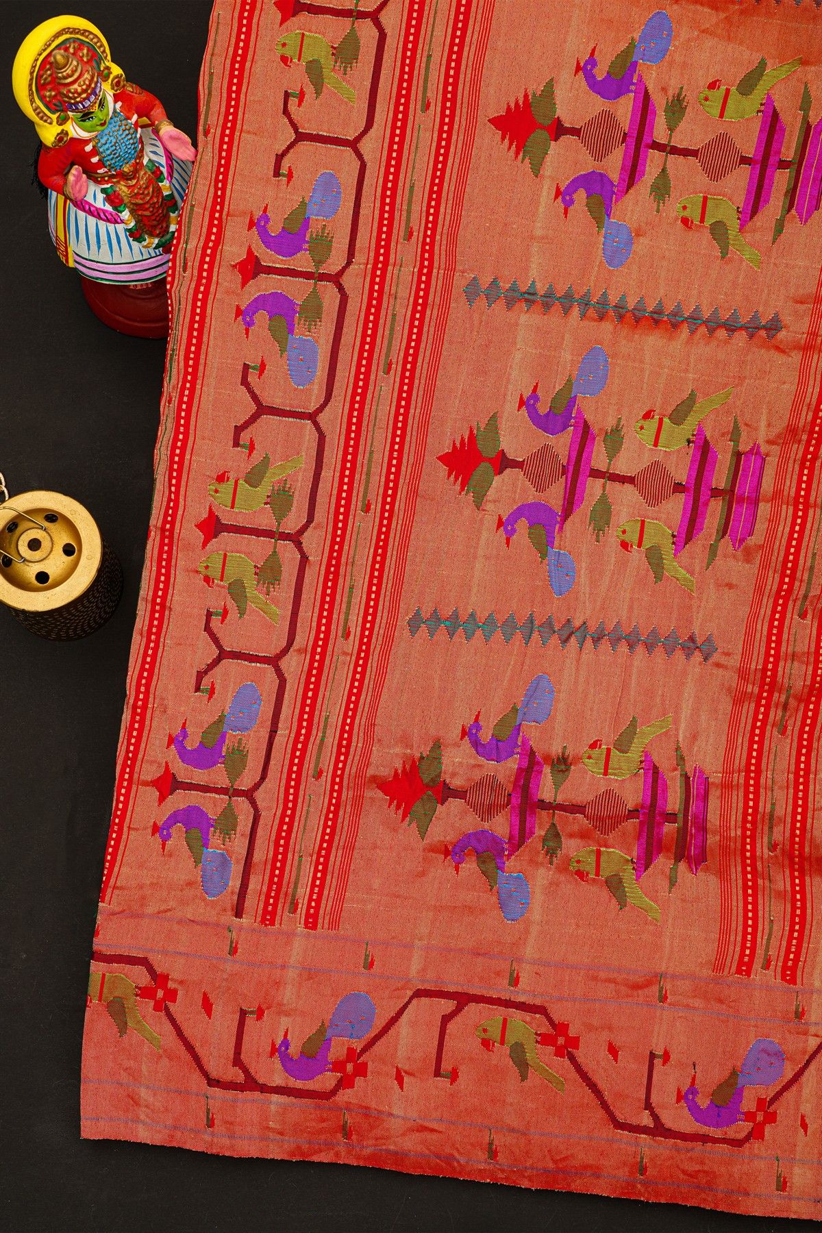 Bandhani Silk Dark Violet Saree With Bandhani Dots Body And Paithani Border