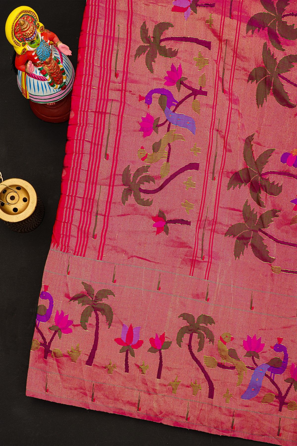 Bandhani Silk Dark Brown Saree With Bandhani Dots Body And Paithani Border