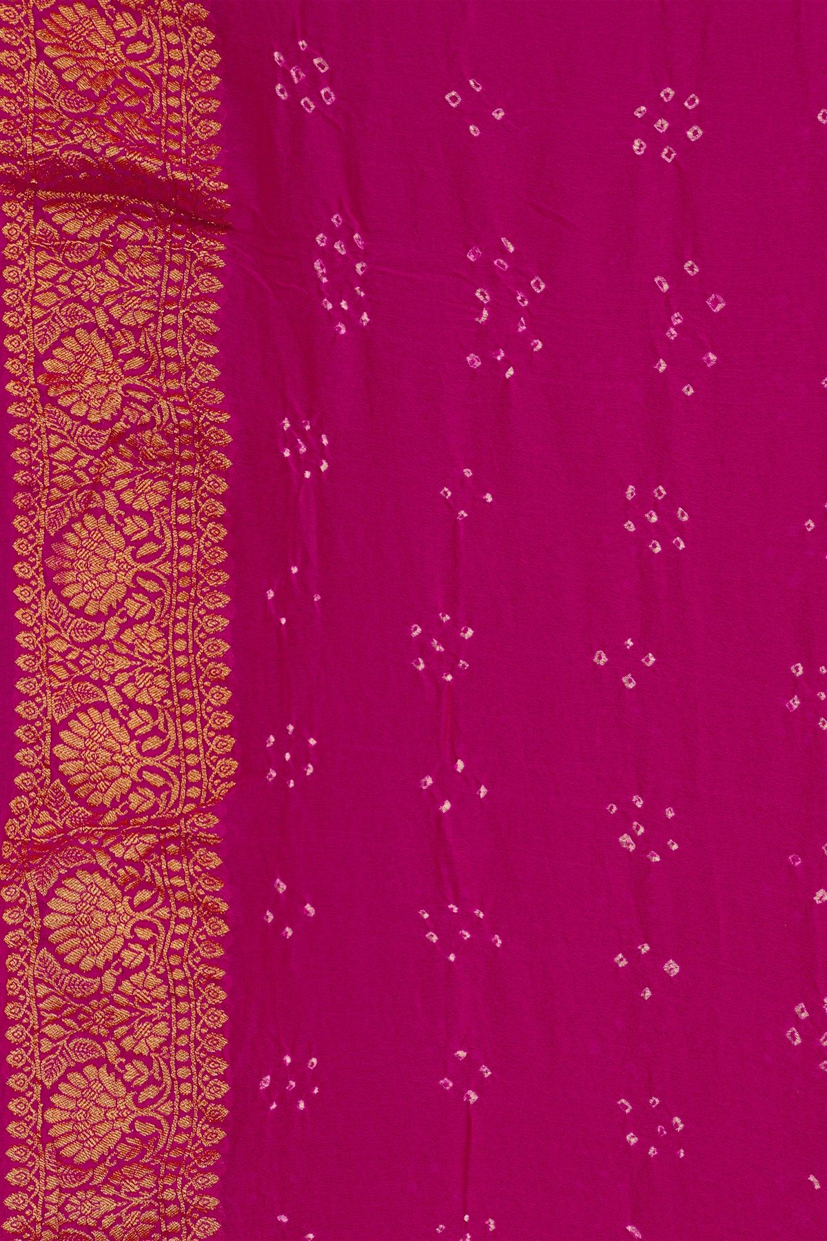 Bandhani Kaddi Georgette Magenta Saree With Bandhani Dots And Florals Body