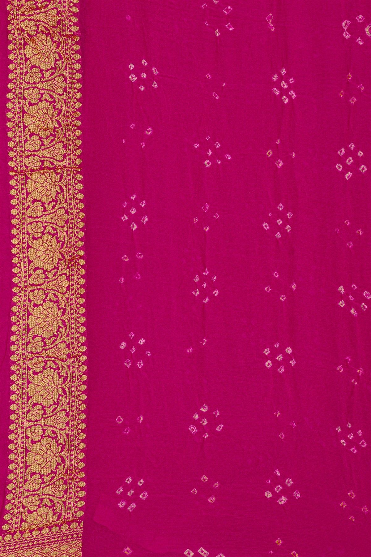 Bandhani Kaddi Georgette Magenta Saree With Bandhani Dots And Florals Body