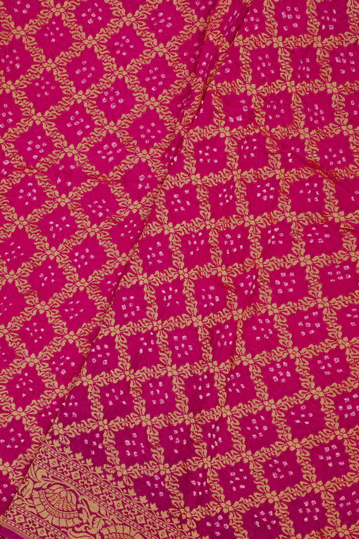 Bandhani Kaddi Georgette Magenta Saree With Bandhani Dots And Florals Body
