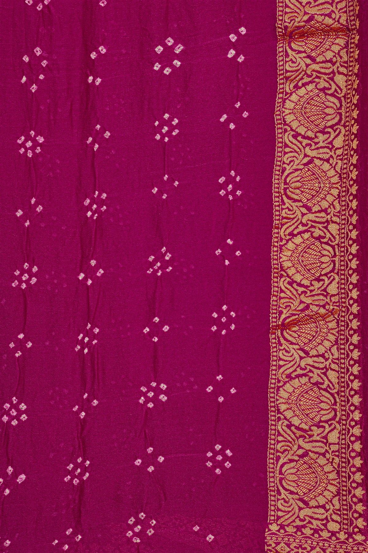 Bandhani Kaddi Georgette Magenta Saree With Bandhani Dots And Florals Body