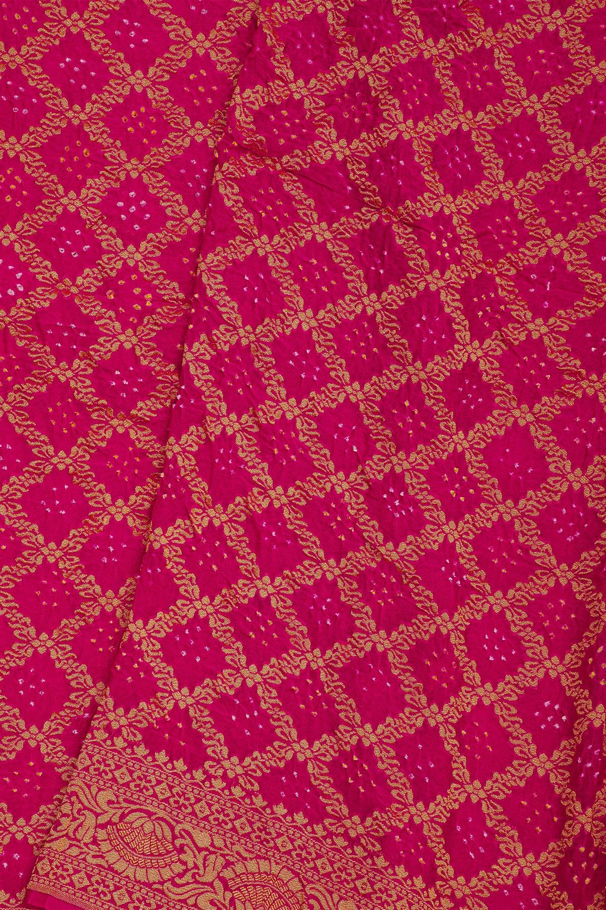 Bandhani Kaddi Georgette Magenta Saree With Bandhani Dots And Florals Body