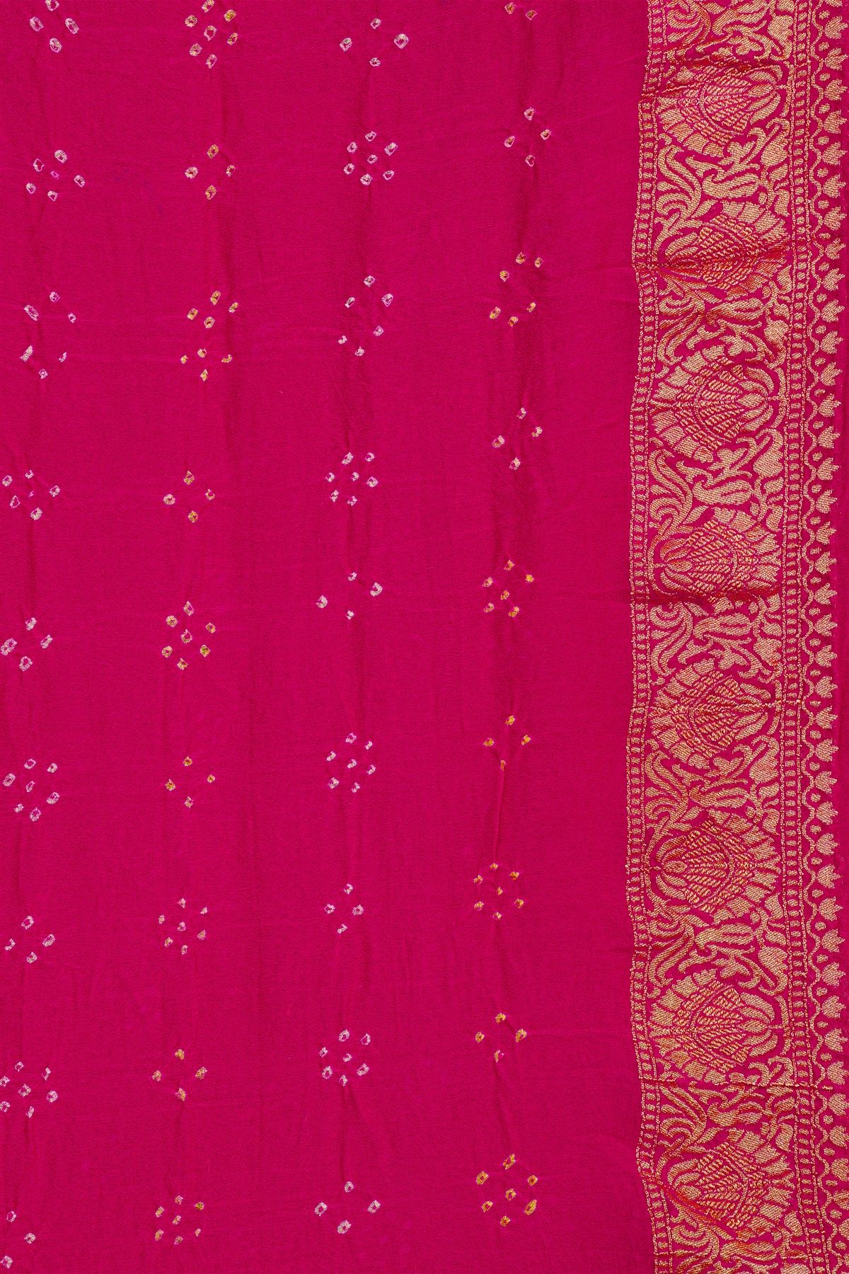 Bandhani Kaddi Georgette Magenta Saree With Bandhani Dots And Florals Body