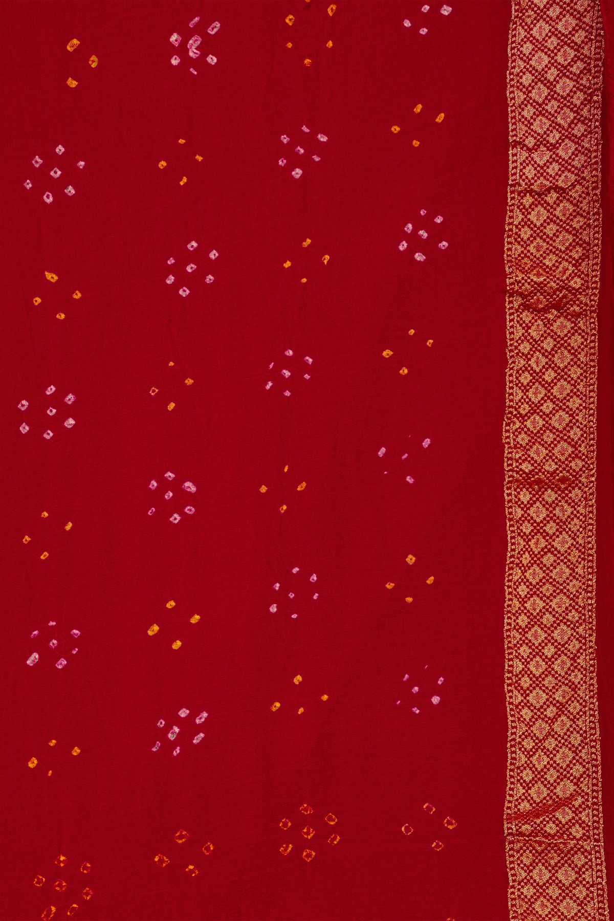 Bandhani Kaddi Georgette Red Saree With Bandhani With Florals