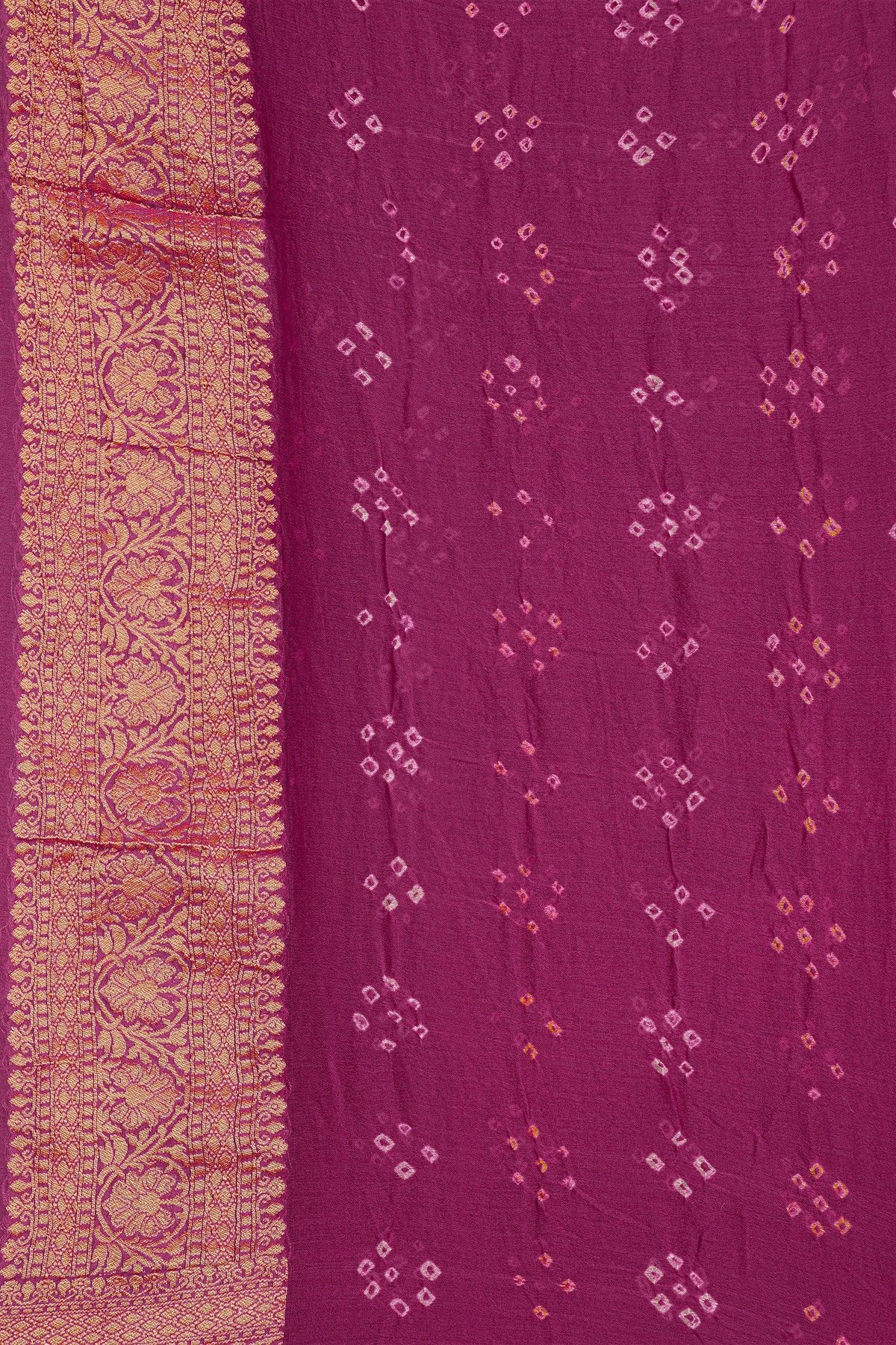 Bandhani Kaddi Georgette Dual Colour Saree With Bandhani Dots And Florals Body