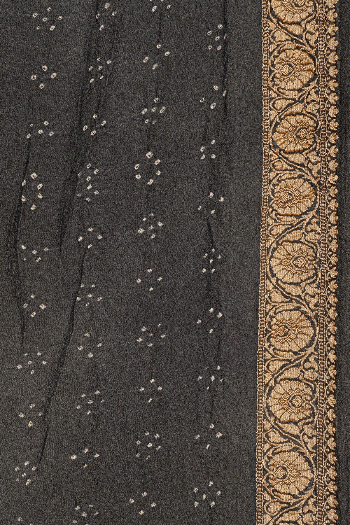 Bandhani Kaddi Georgette Grey Saree With Bandhani Dots And Florals Body