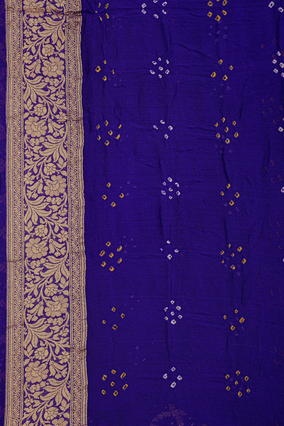 Bandhani Kaddi Georgette Royal Blue Saree With Bandhani Dots And Florals Body