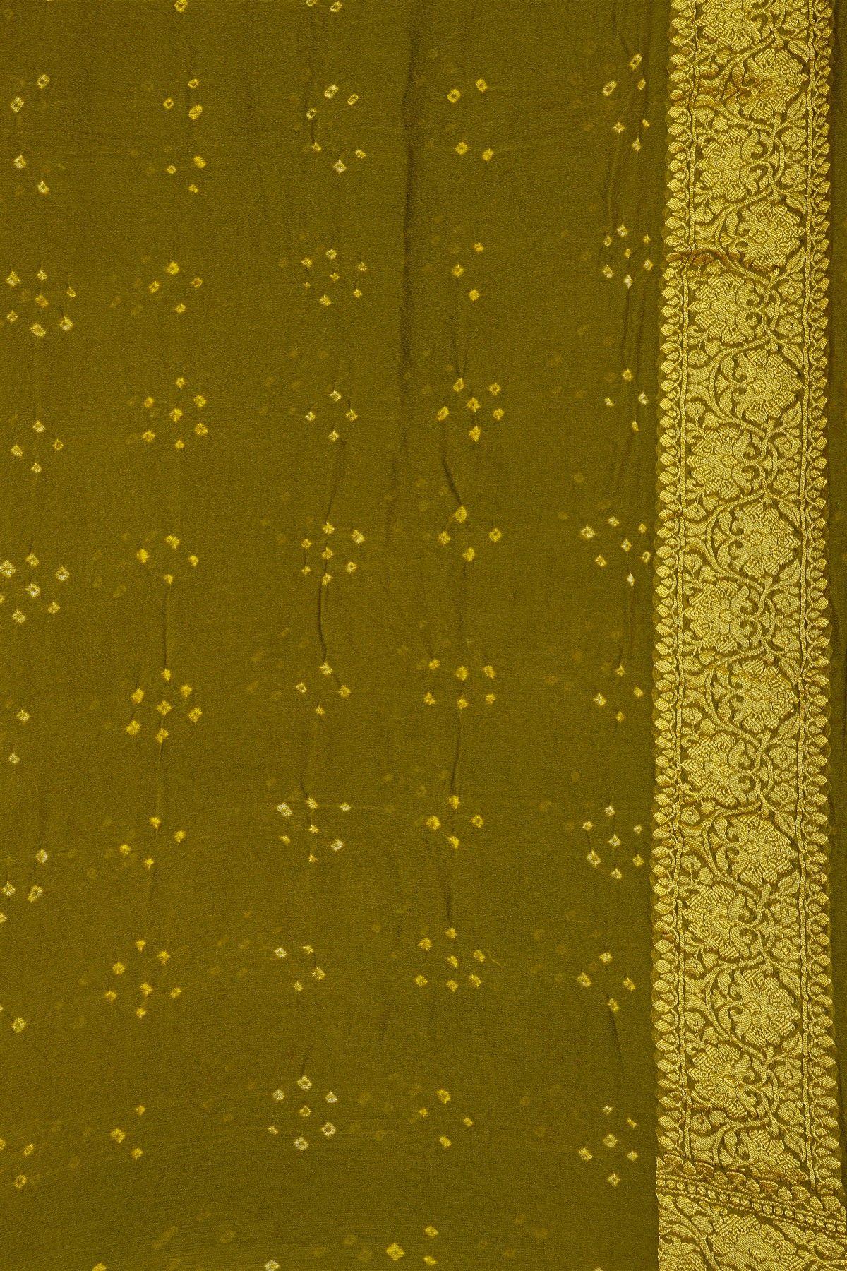 Bandhani Kaddi Georgette Dual Colour Saree With Bandhani Dots And Florals Body