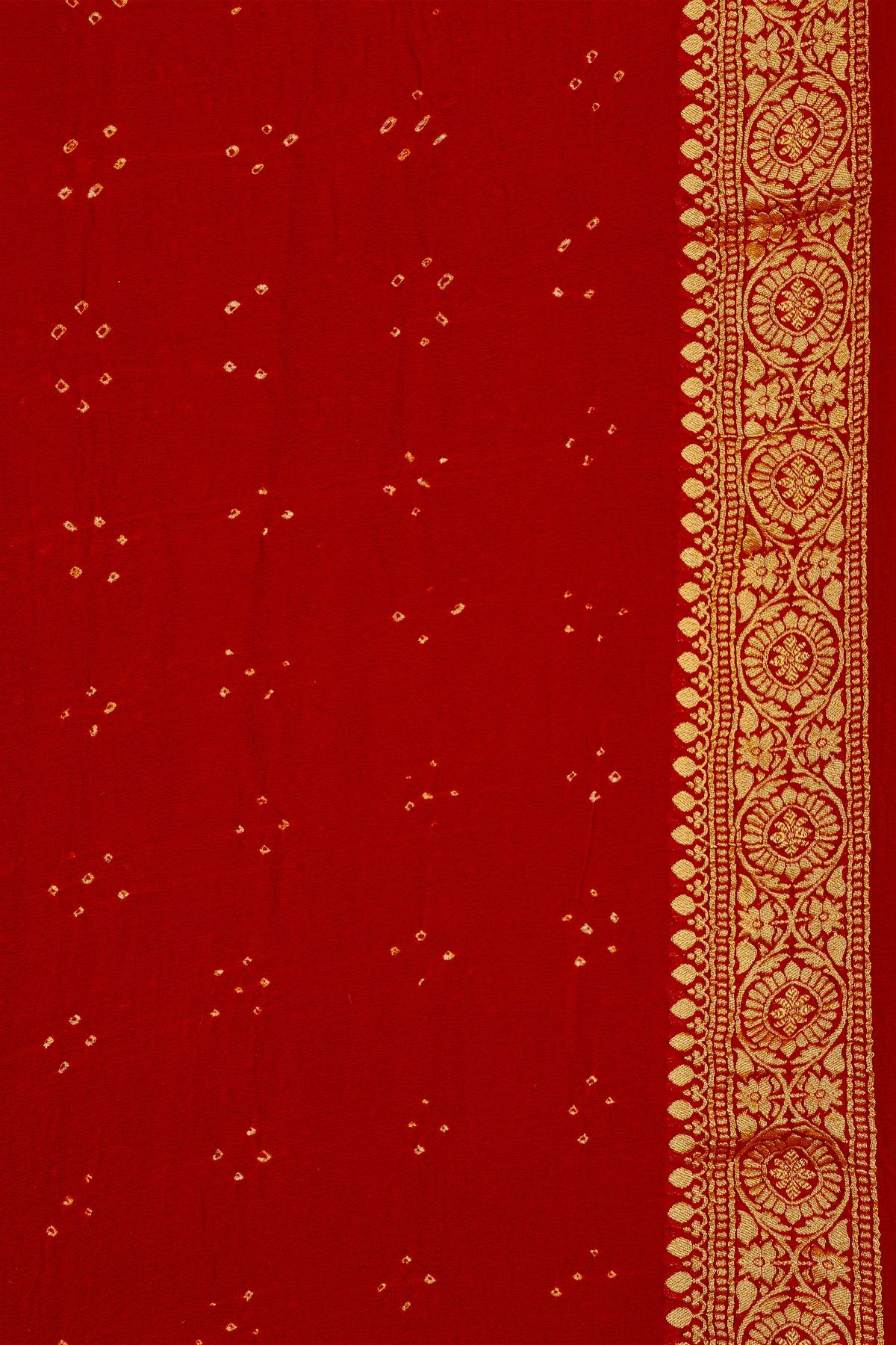 Bandhani Kaddi Georgette Dual Colour Saree With Bandhani Dots And Florals Body
