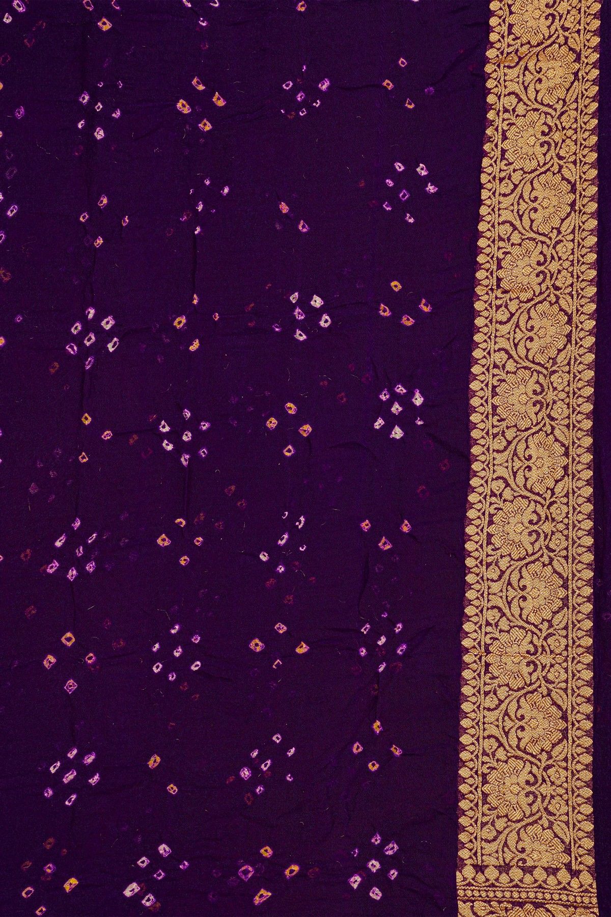 Bandhani Kaddi Georgette Purple Saree With Bandhani Dots Body