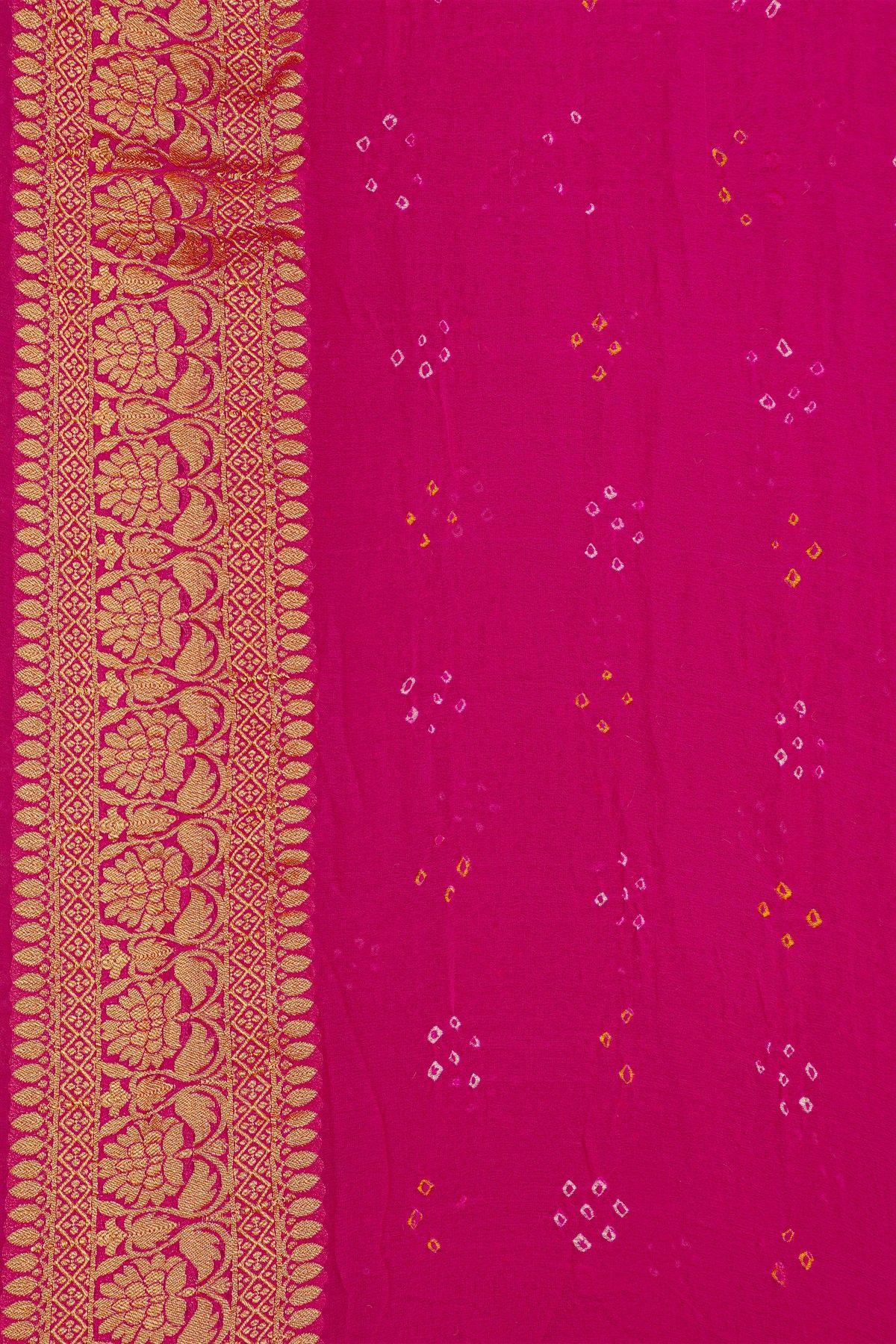 Bandhani Kaddi Georgette Pink Saree With Bandhani Dots And Florals Body