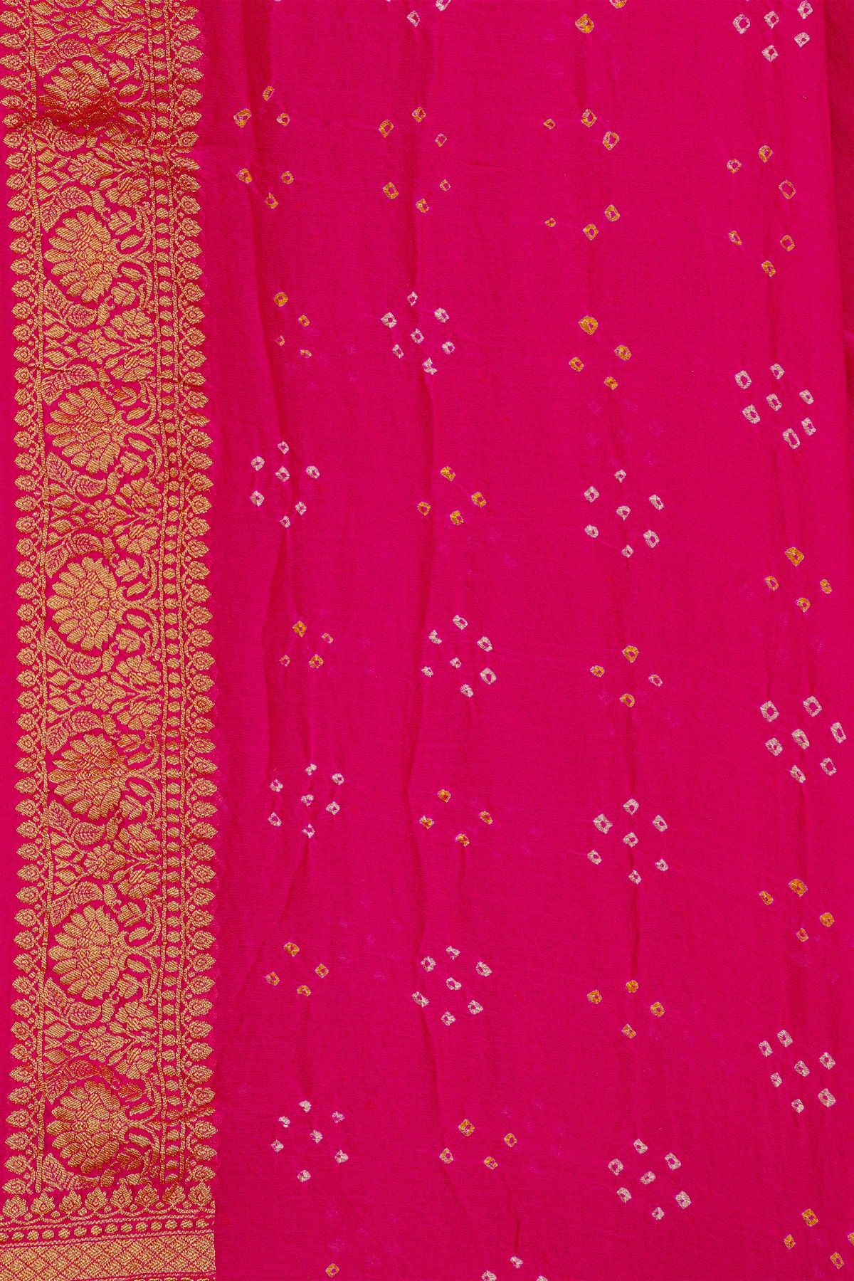 Bandhani Kaddi Georgette Dual Colour Saree With Bandhani Dots And Florals Body