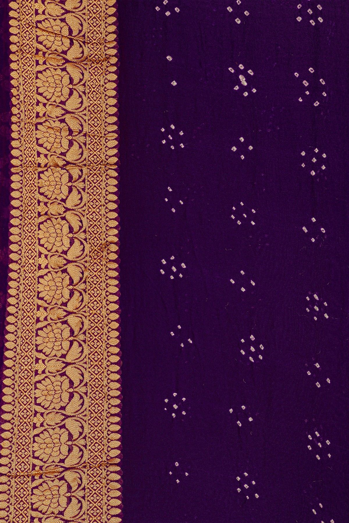 Bandhani Kaddi Georgette Purple Saree With Bandhani Dots And Florals Body