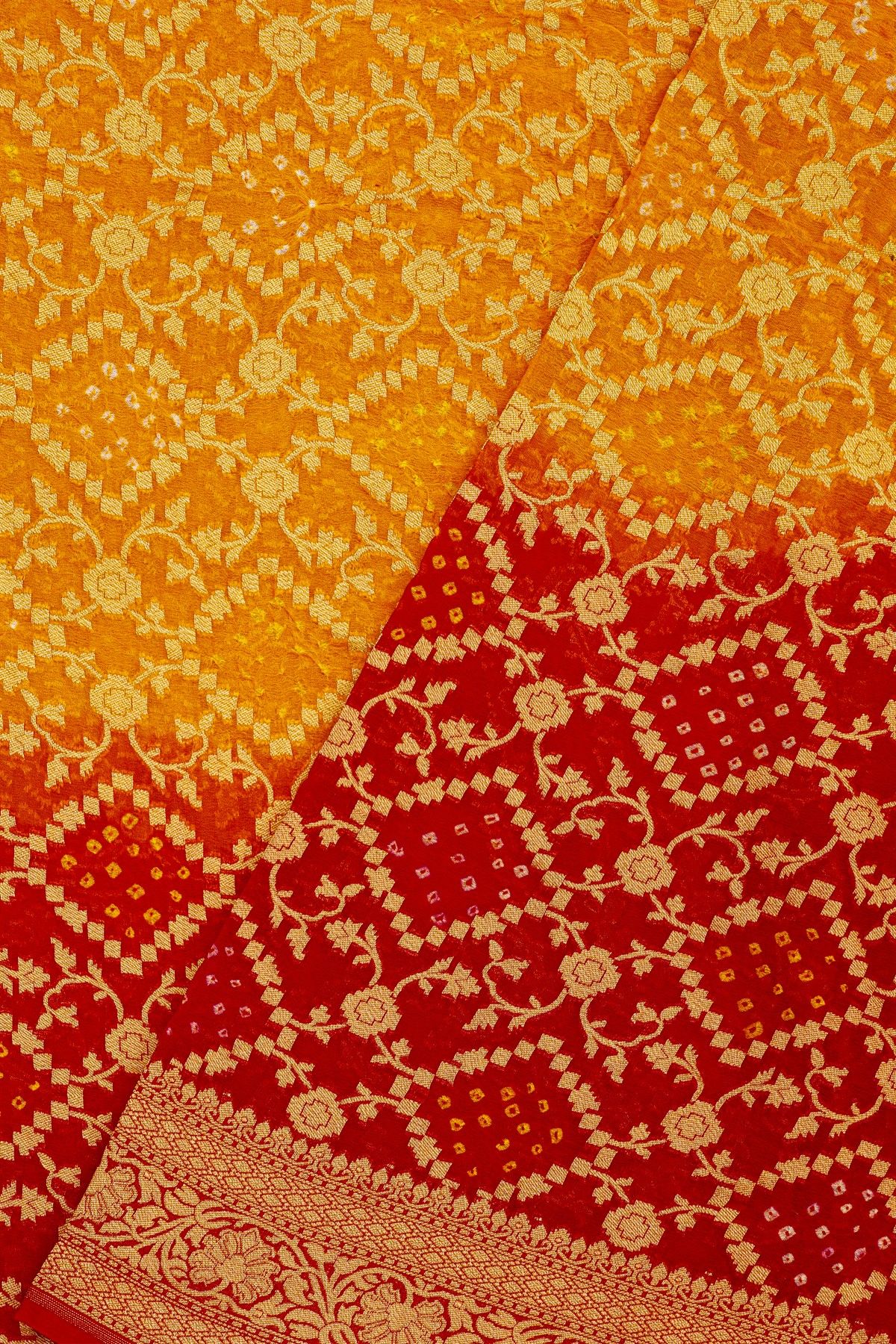 Bandhani Kaddi Georgette Multi-Colour Saree With Bandhani Dots And Florals Body