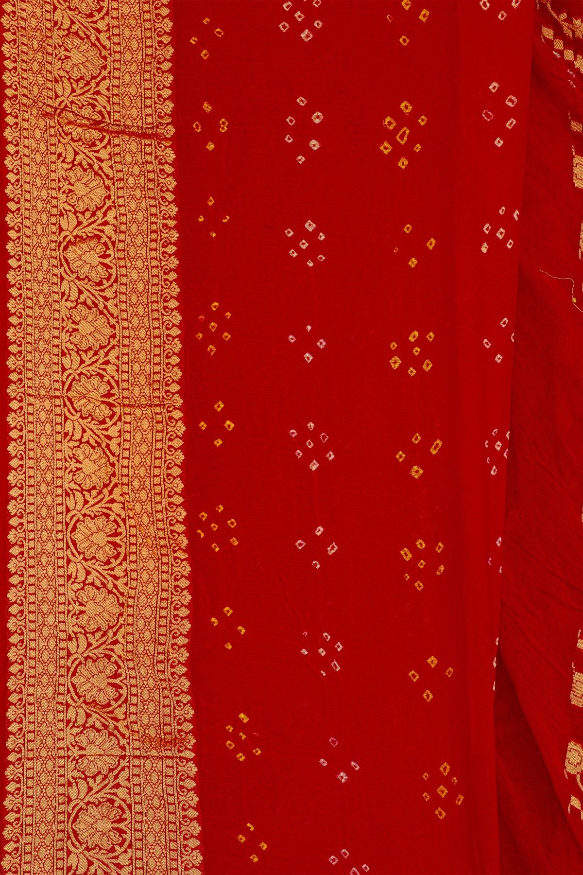 Bandhani Kaddi Georgette Multi-Colour Saree With Bandhani Dots And Florals Body