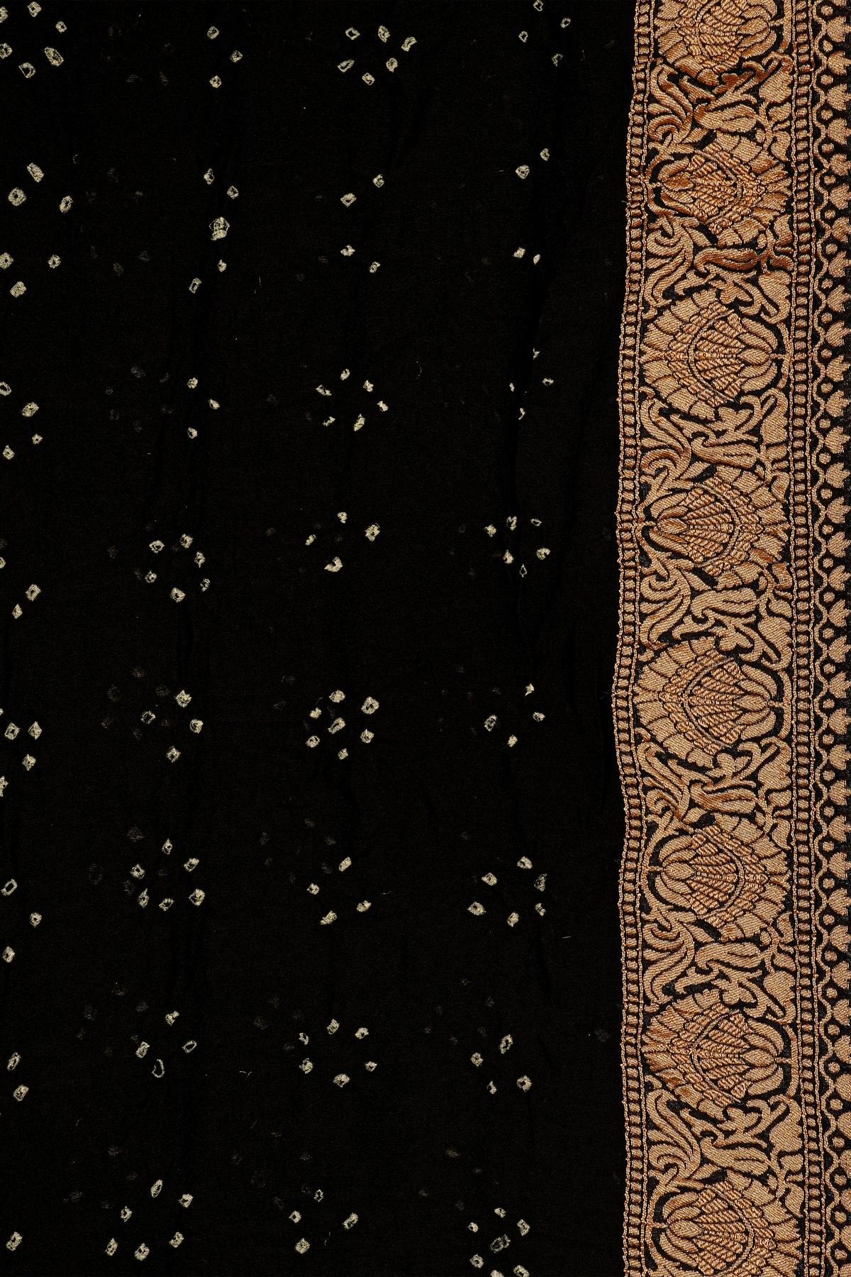 Bandhani Kaddi Georgette Black Saree With Bandhani Dots And Florals Body