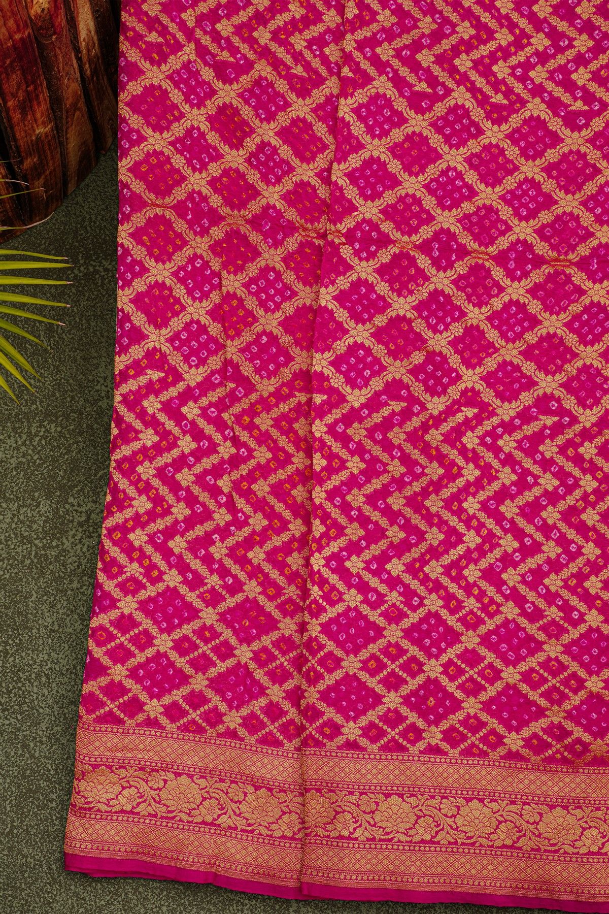 Bandhani Kaddi Georgette Pink Saree With Bandhani Dots And Florals Body