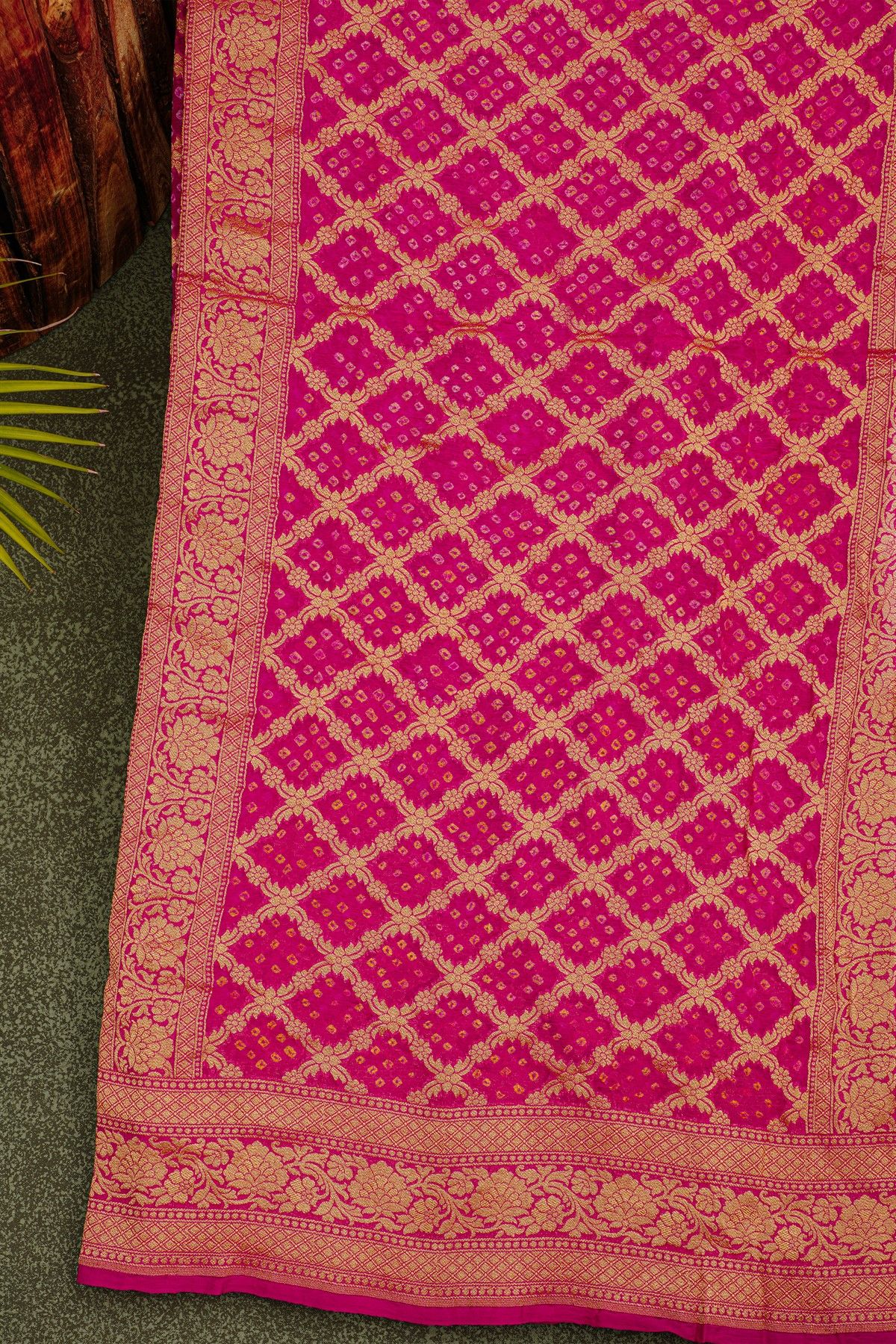Bandhani Kaddi Georgette Pink Saree With Bandhani Dots And Florals Body
