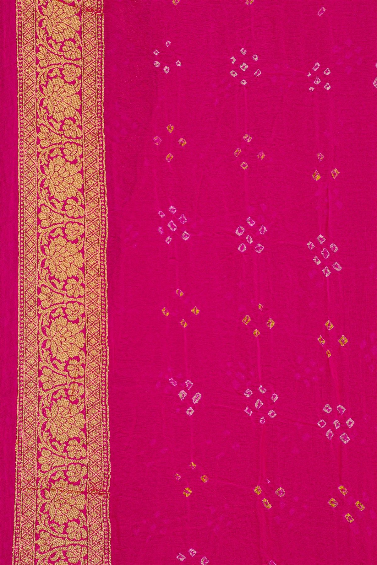 Bandhani Kaddi Georgette Pink Saree With Bandhani Dots And Florals Body