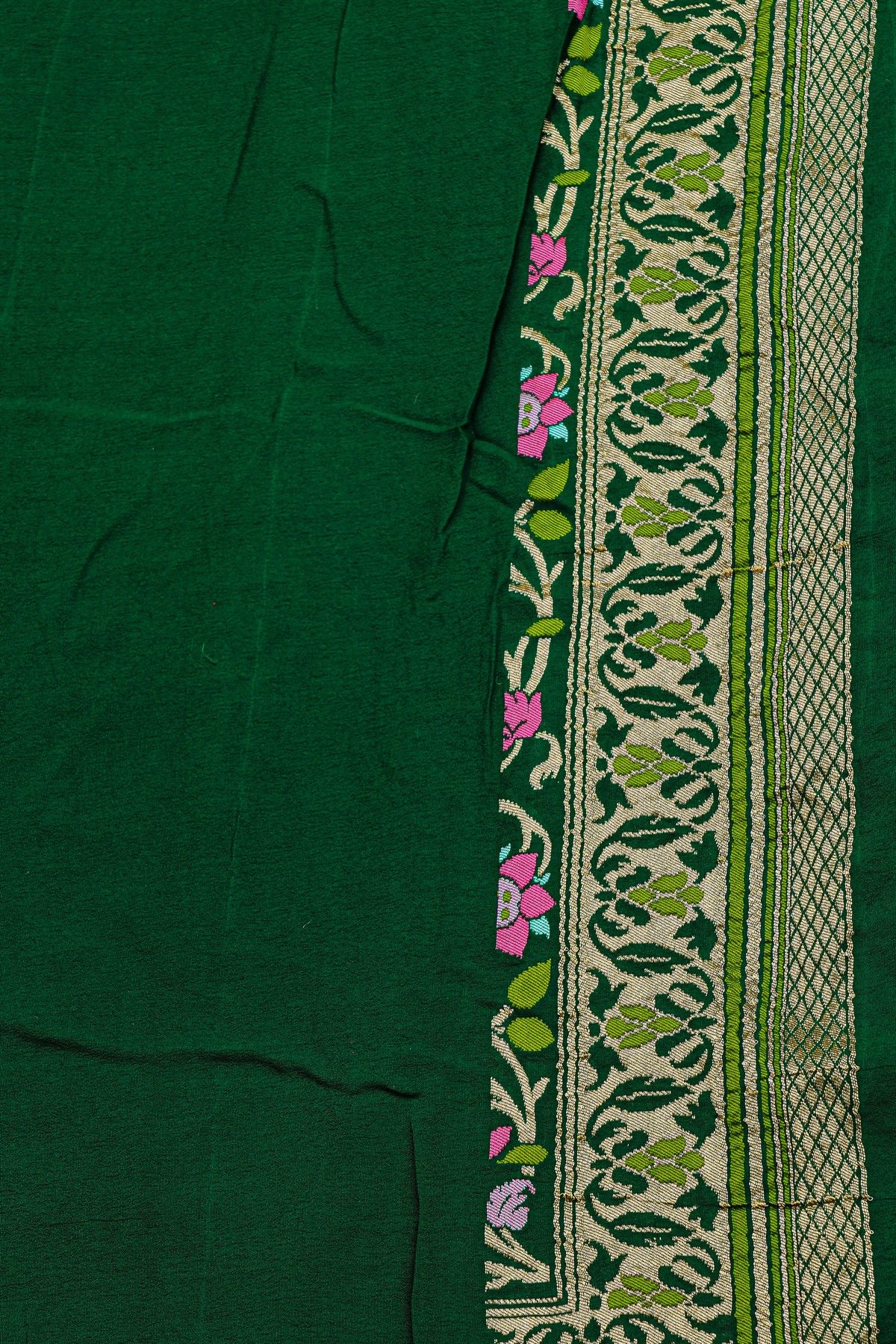 Banarasi Georgette Bottle Green Saree With Diamond Zari Border