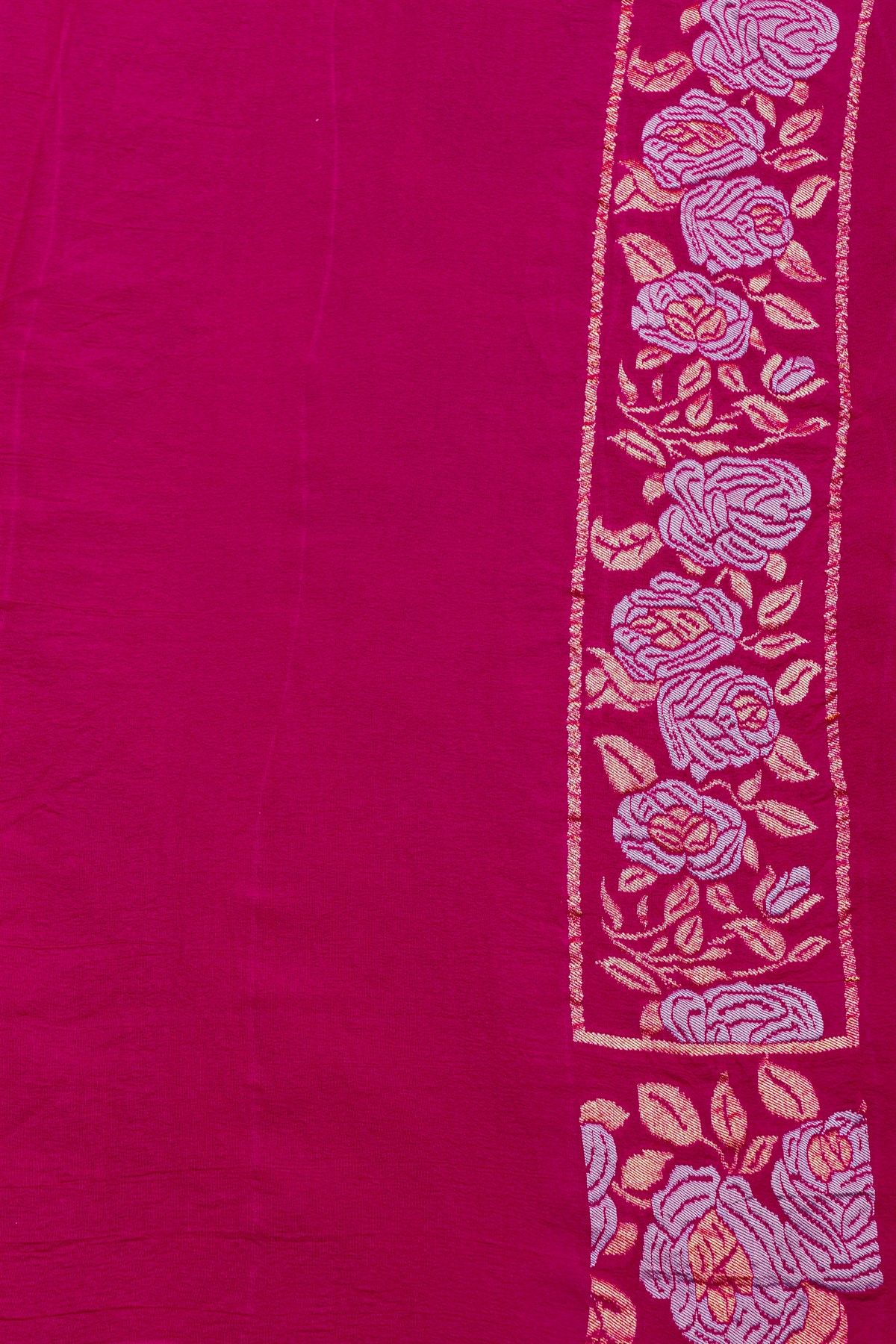 Banarasi Georgette Rani Pink Saree With Florals And Leaves Border
