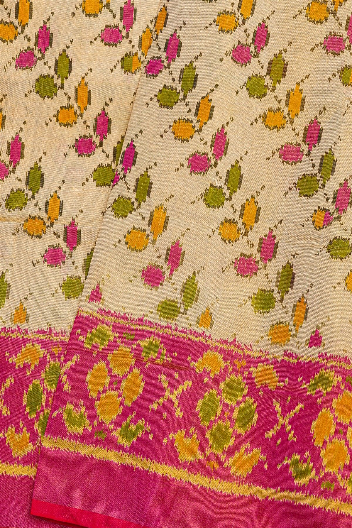 Patola Silk Cream Saree With Floral Jaal Body And Border
