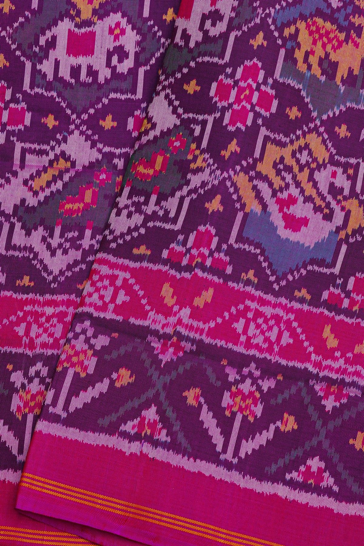 Patola Silk Dark Mauve Saree With Florals And Animals Body