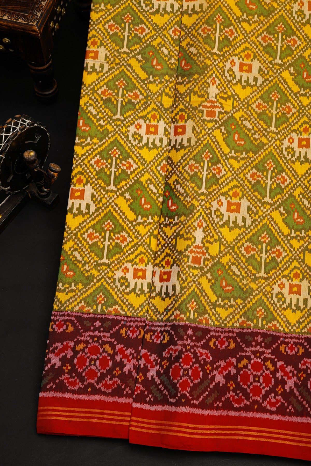 Patola Silk Yellow Saree With All Over Floral Weaving