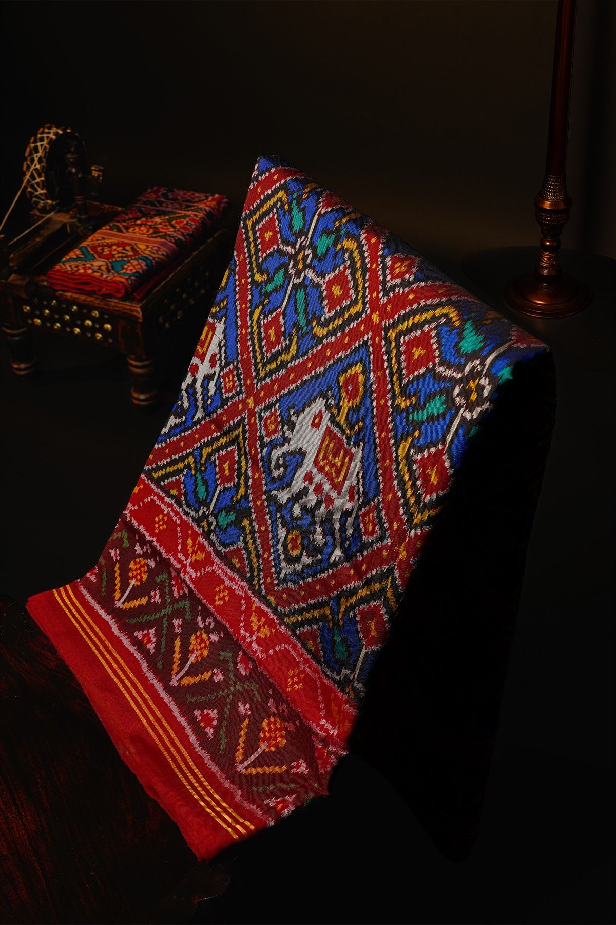 Patola Silk Royal Blue Saree With All Over Floral Weaving Body