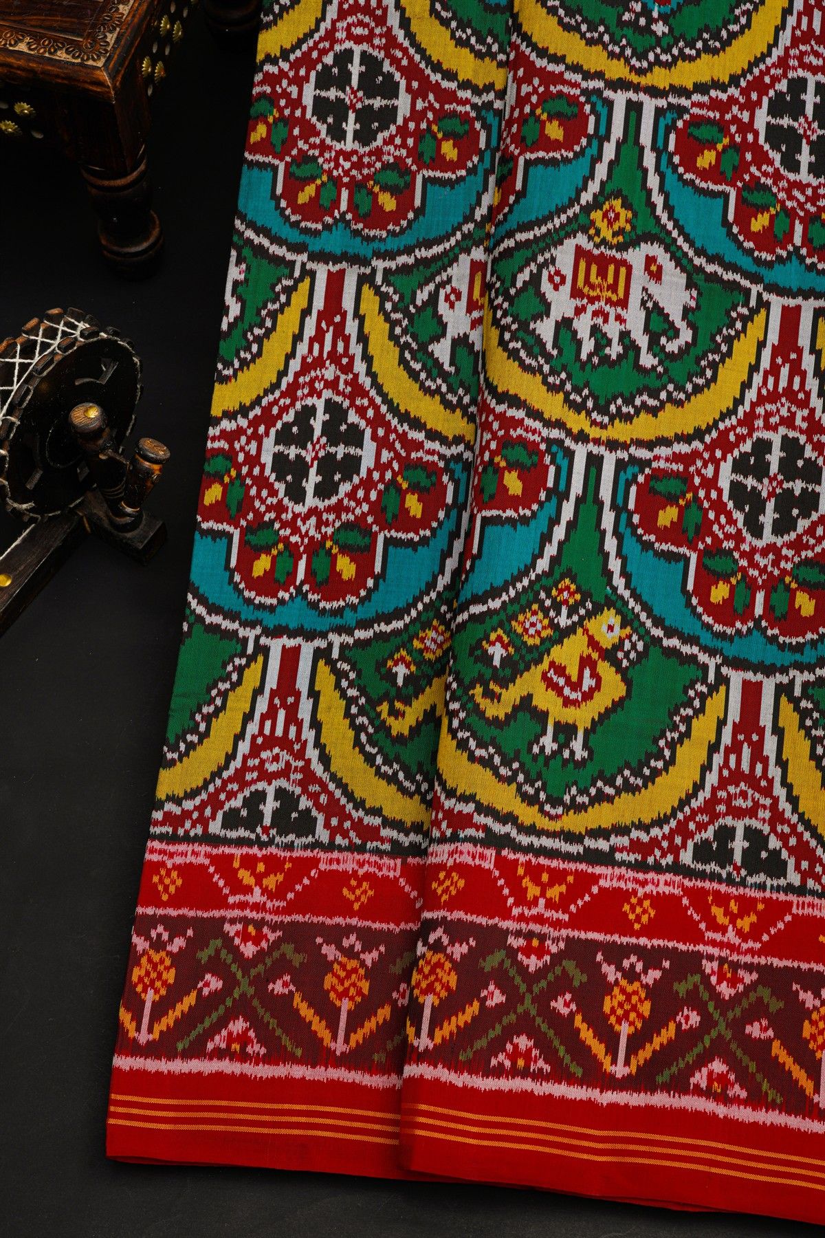 Patola Silk Multi-Colour Saree With All Over Floral Weaving And Lines Border