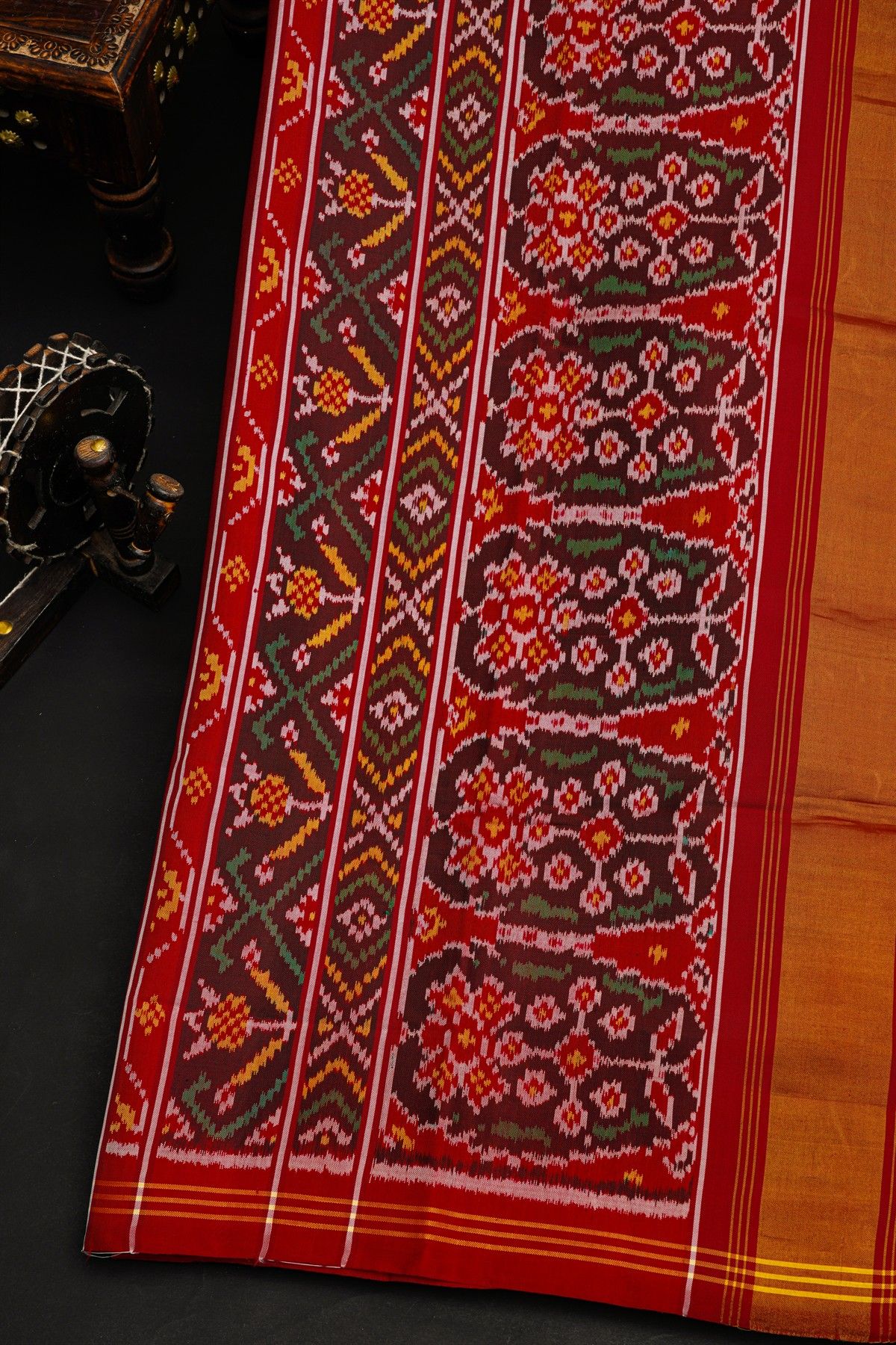 Patola Silk Multi-Colour Saree With All Over Floral Weaving And Lines Border
