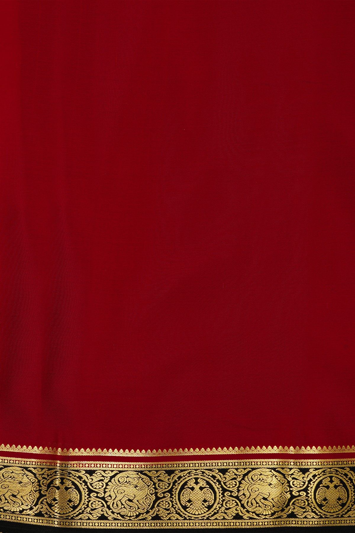Mysore Crepe Red Saree With Floral Yalis And Gandaberunda Border