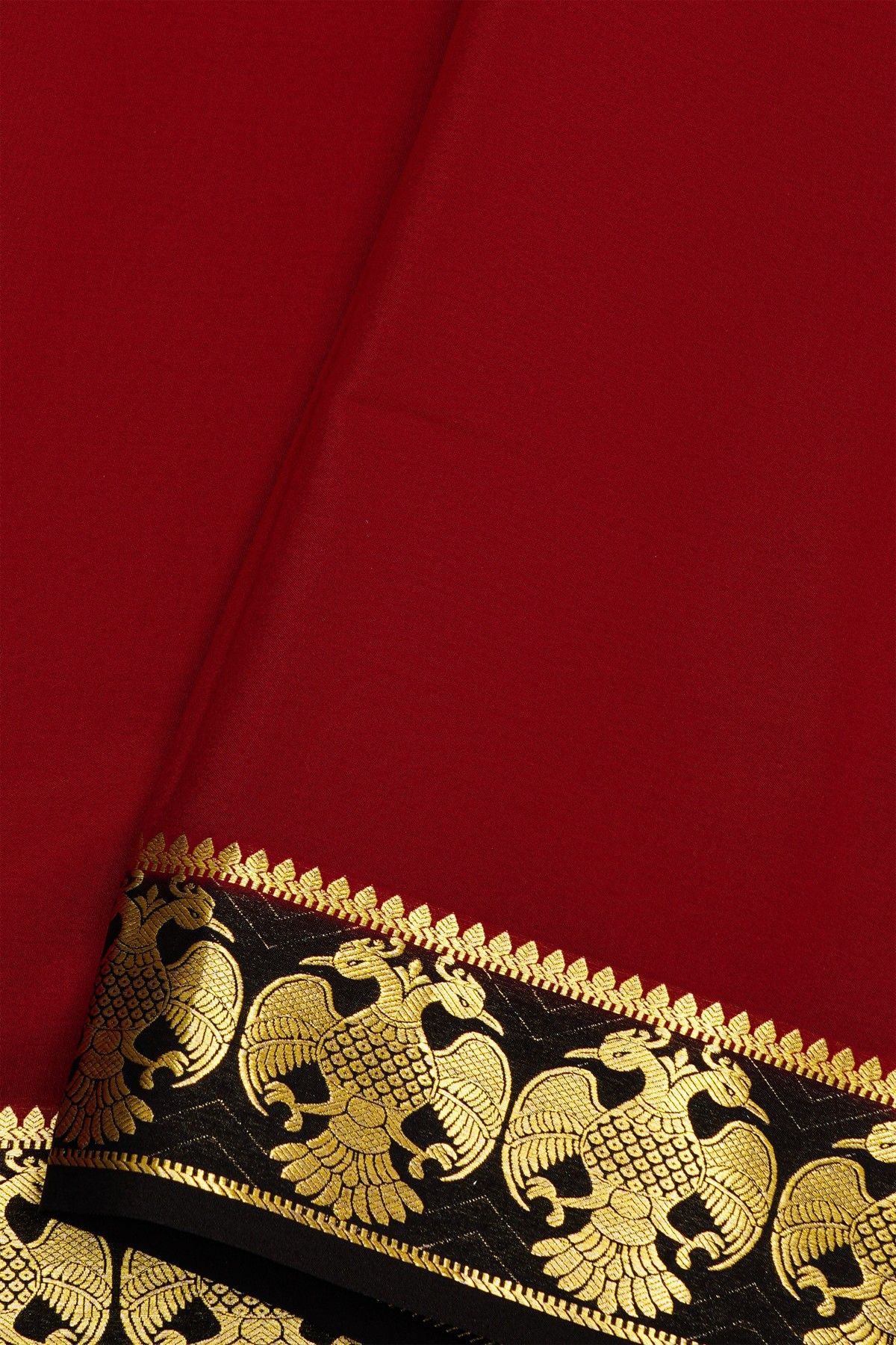 Mysore Crepe Maroon Saree With Floral Yali Butti Border
