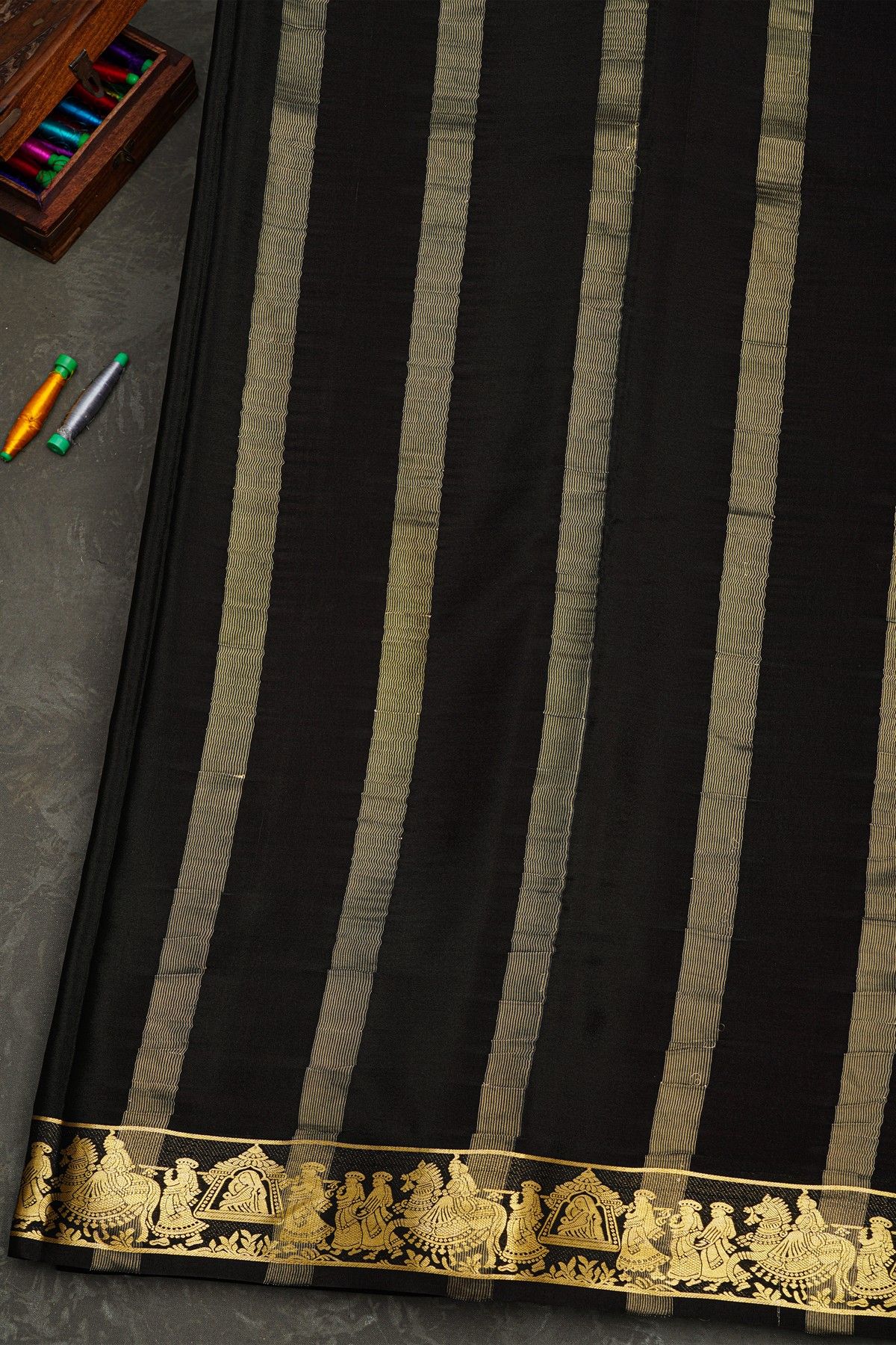 Mysore Crepe Maroon Saree With Pallaki Motif Border