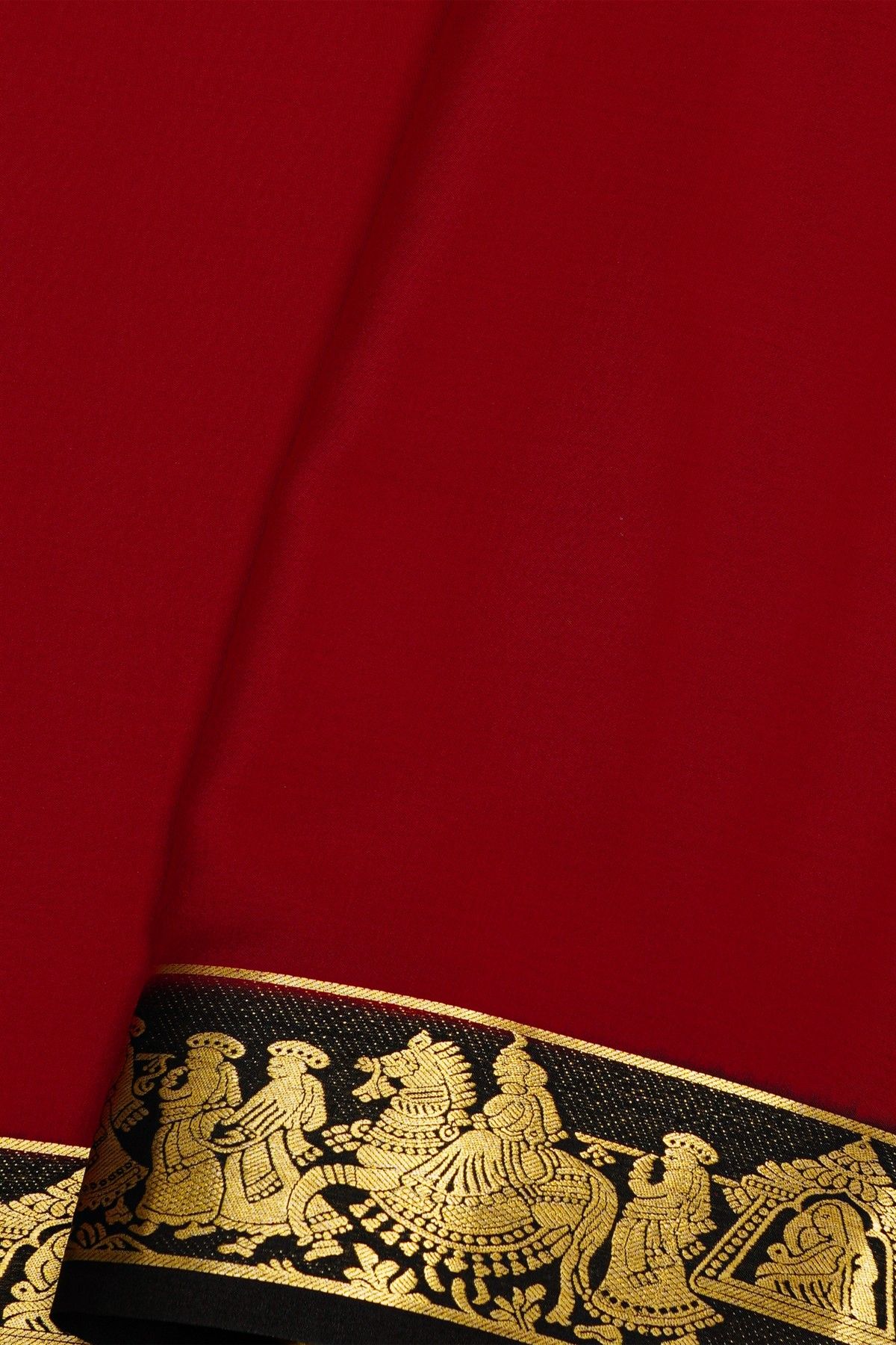 Mysore Crepe Maroon Saree With Pallaki Motif Border