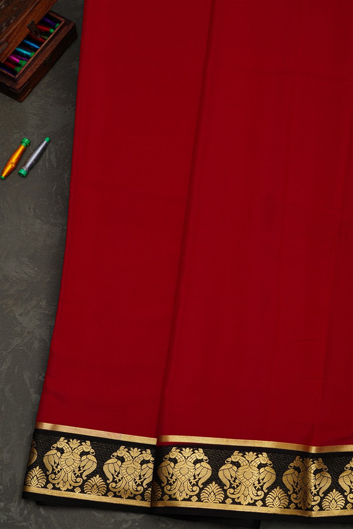 Mysore Crepe Maroon Saree With Floral Yali Border