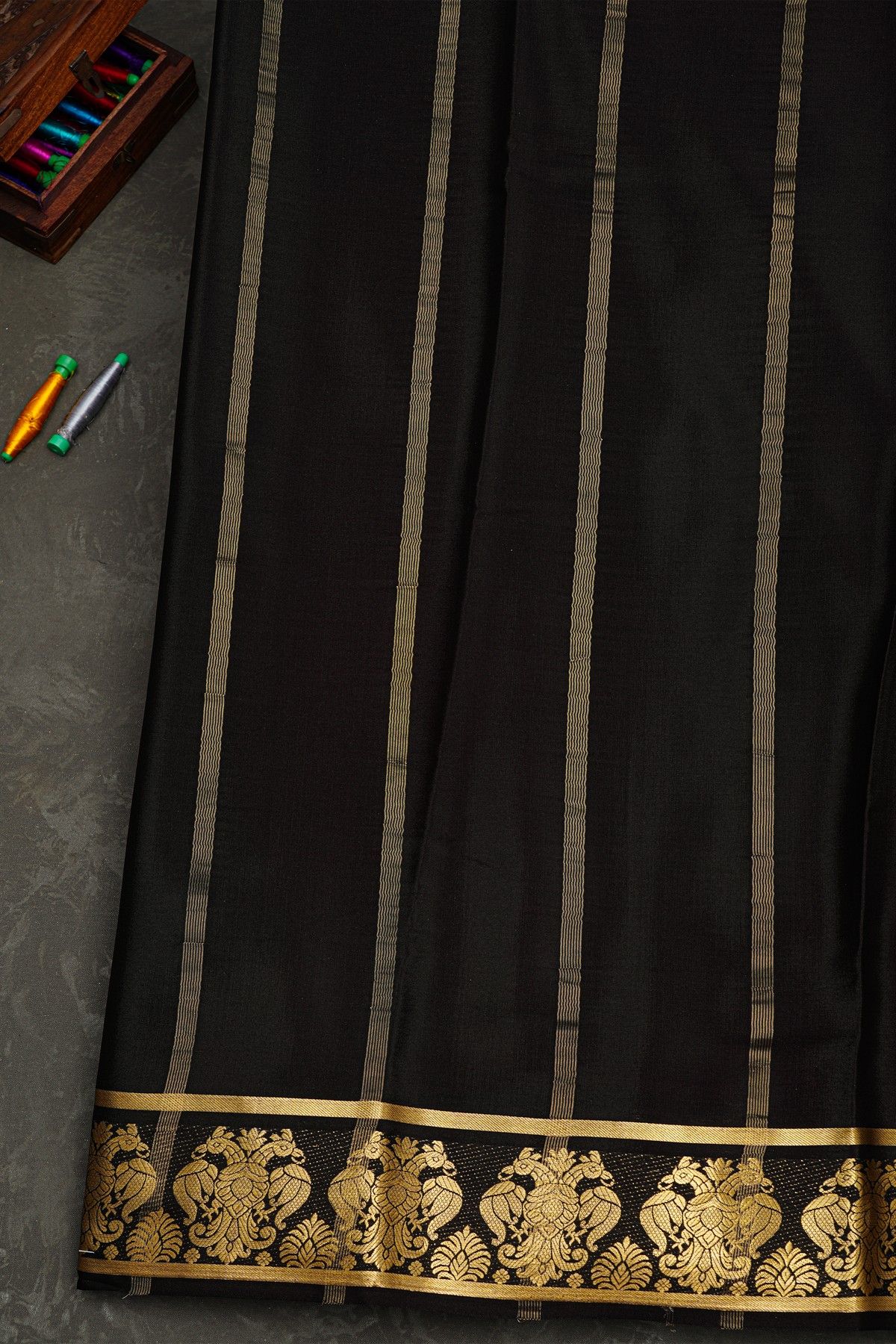 Mysore Crepe Maroon Saree With Floral Yali Border