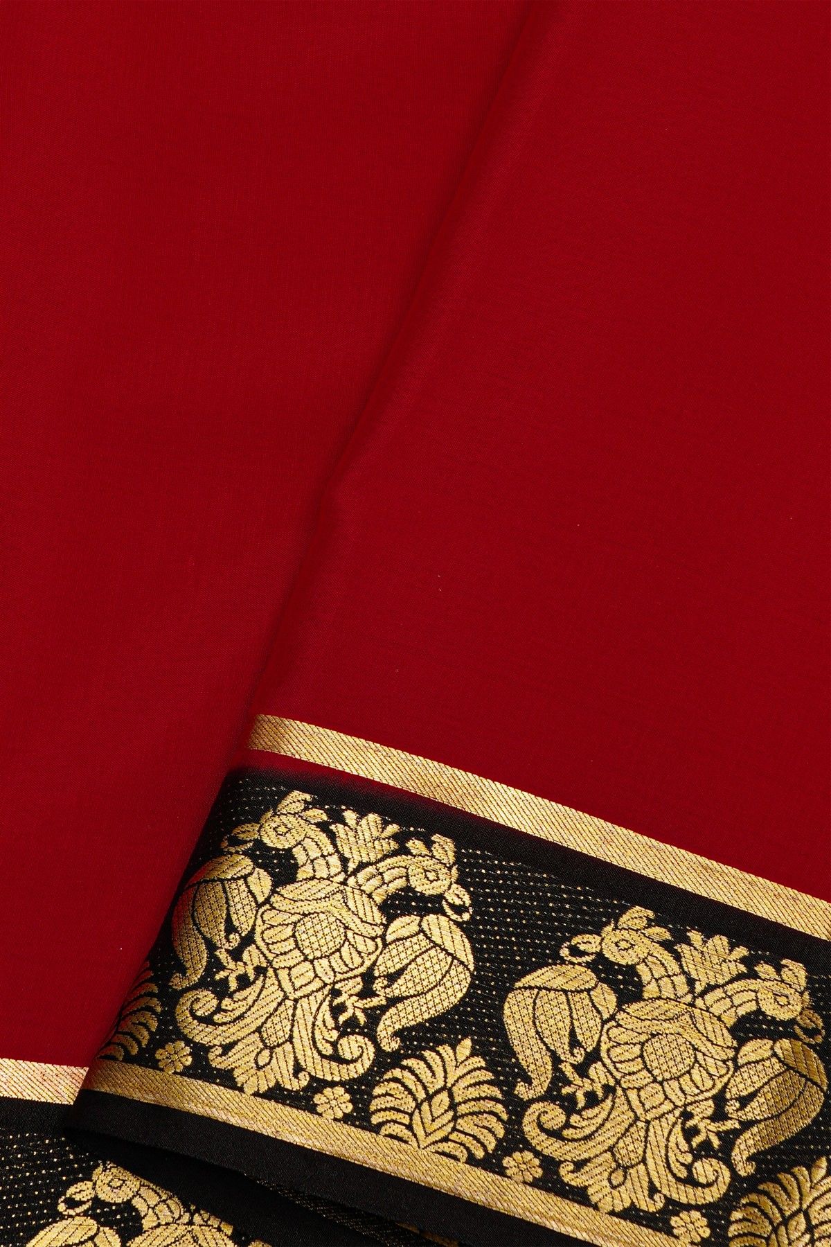 Mysore Crepe Maroon Saree With Floral Yali Border