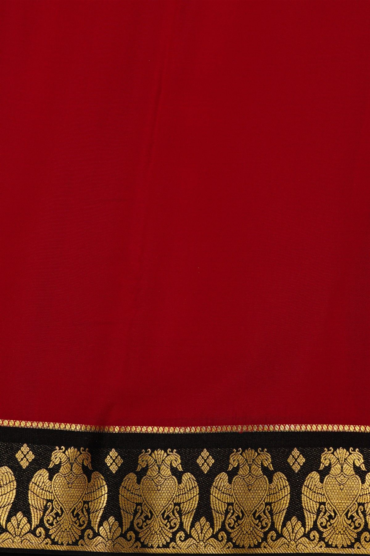 Mysore Crepe Maroon Saree With Floral Gandaberunda Buttis Border