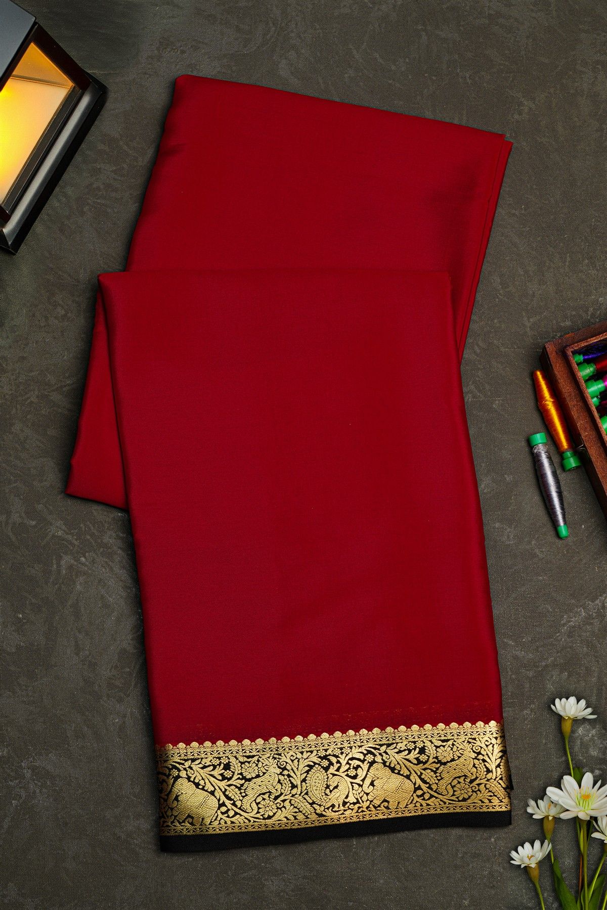 Mysore Crepe Maroon Saree