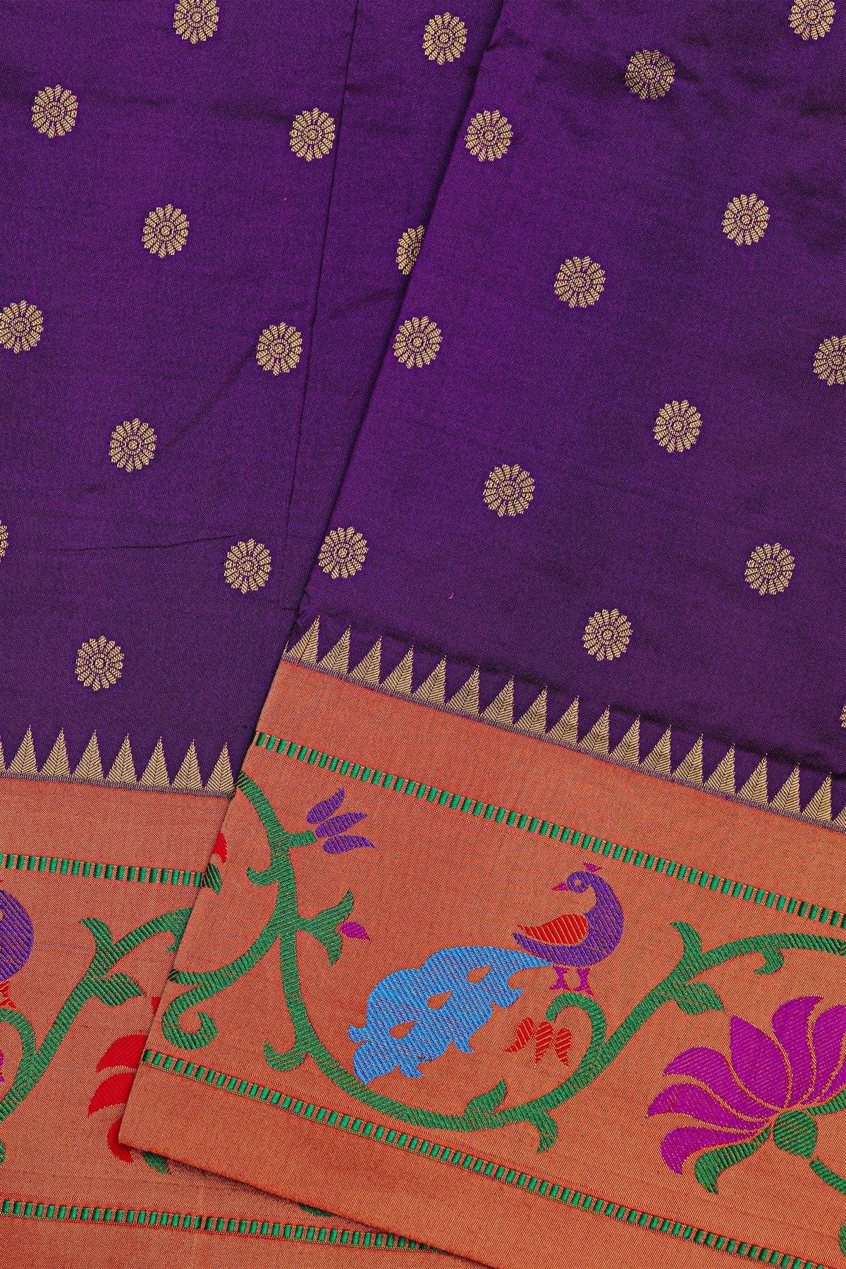 Narayanpet Silk Purple Saree With Florals And Peacocks Border