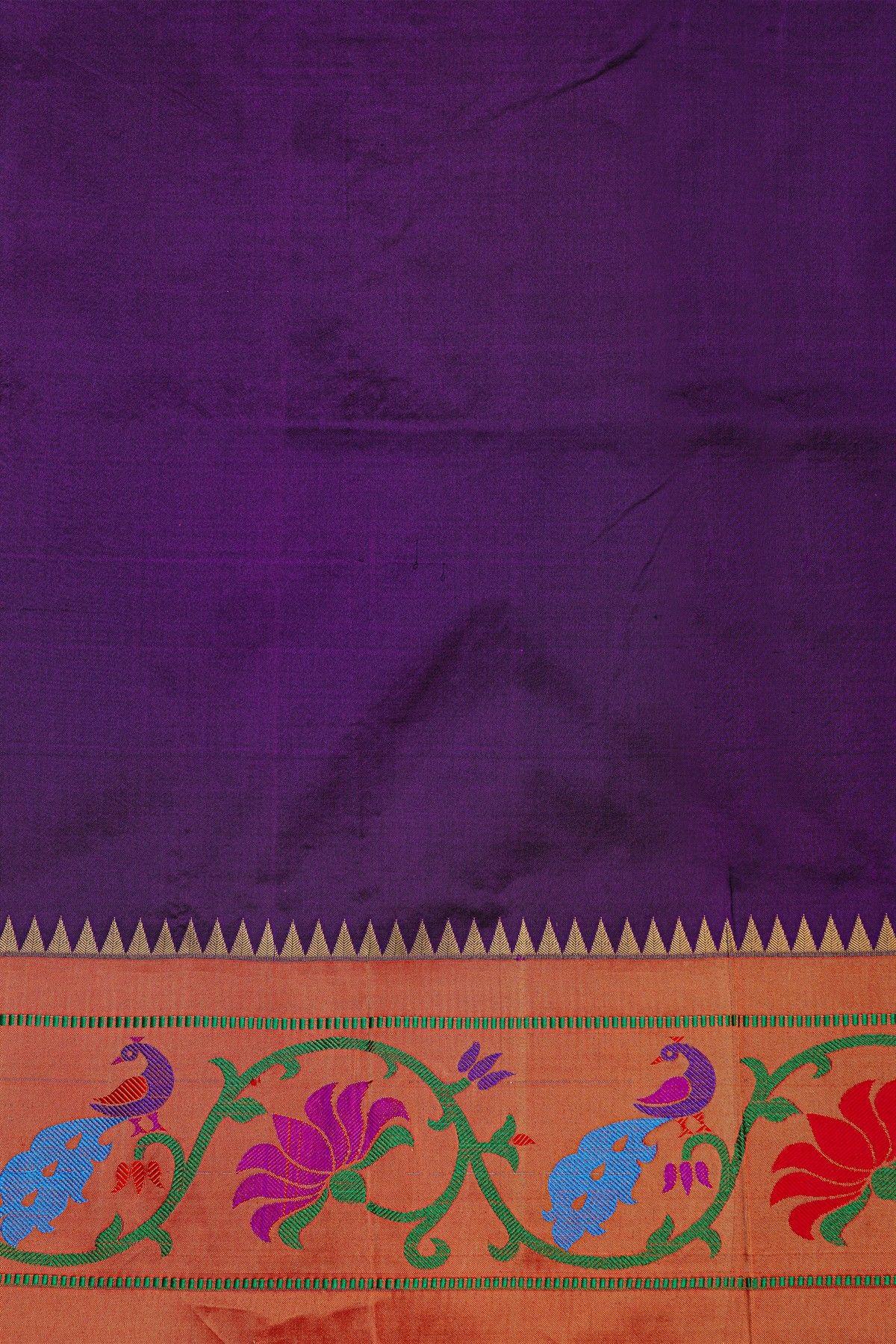 Narayanpet Silk Purple Saree With Florals And Peacocks Border
