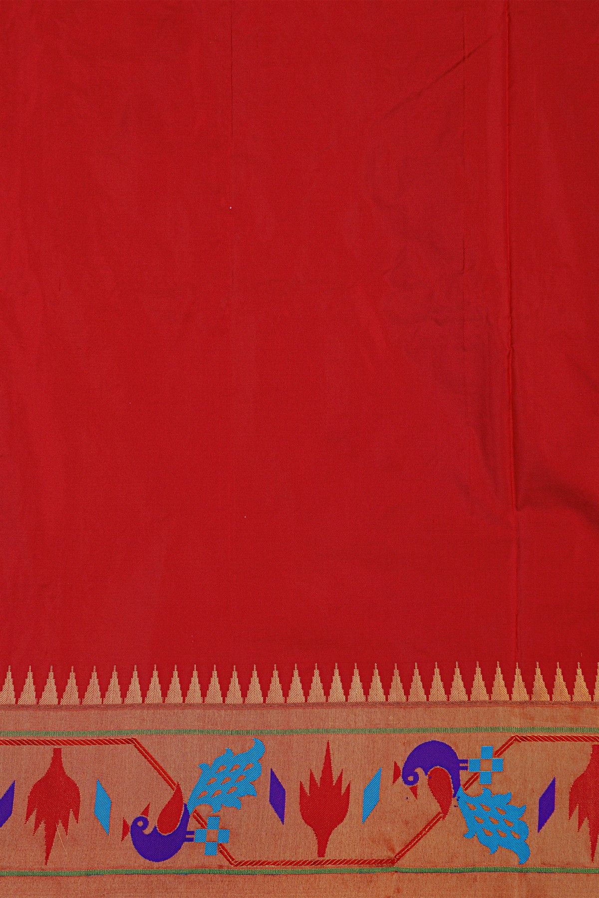 Narayanpet Silk Red Saree With Paithani Peacocks Border