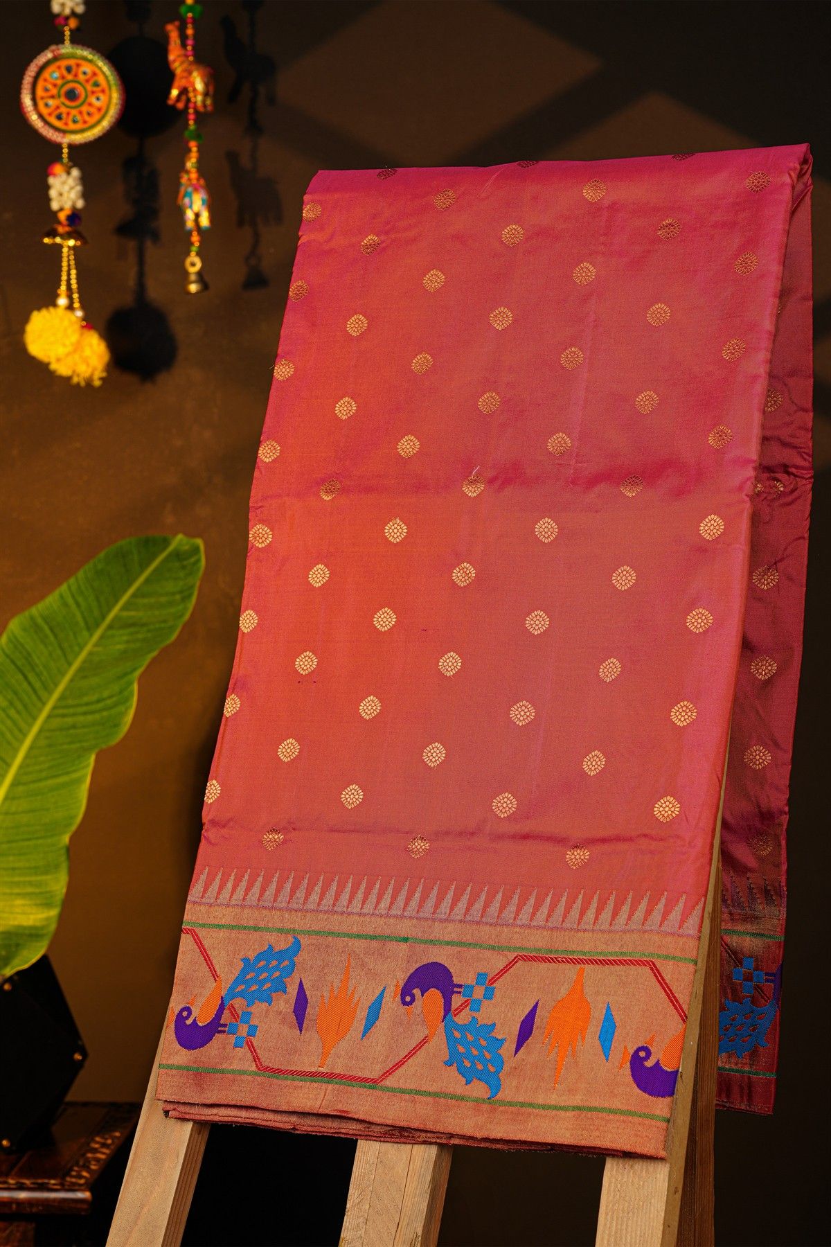 Narayanpet Silk Dual Colour Saree With Paithani Pallu And Border